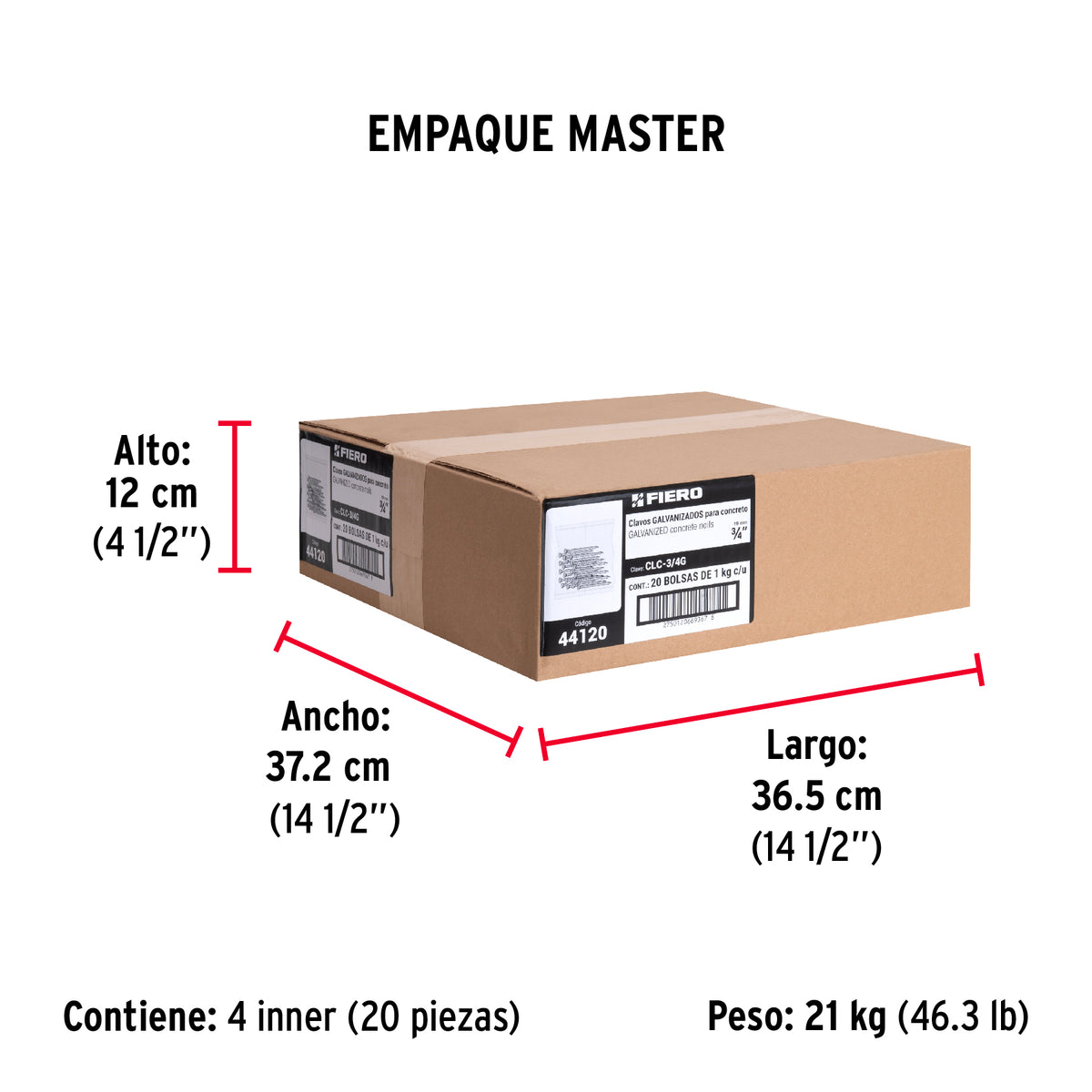Clavo para concreto 3/4", galvanizado, caja de 1 kg