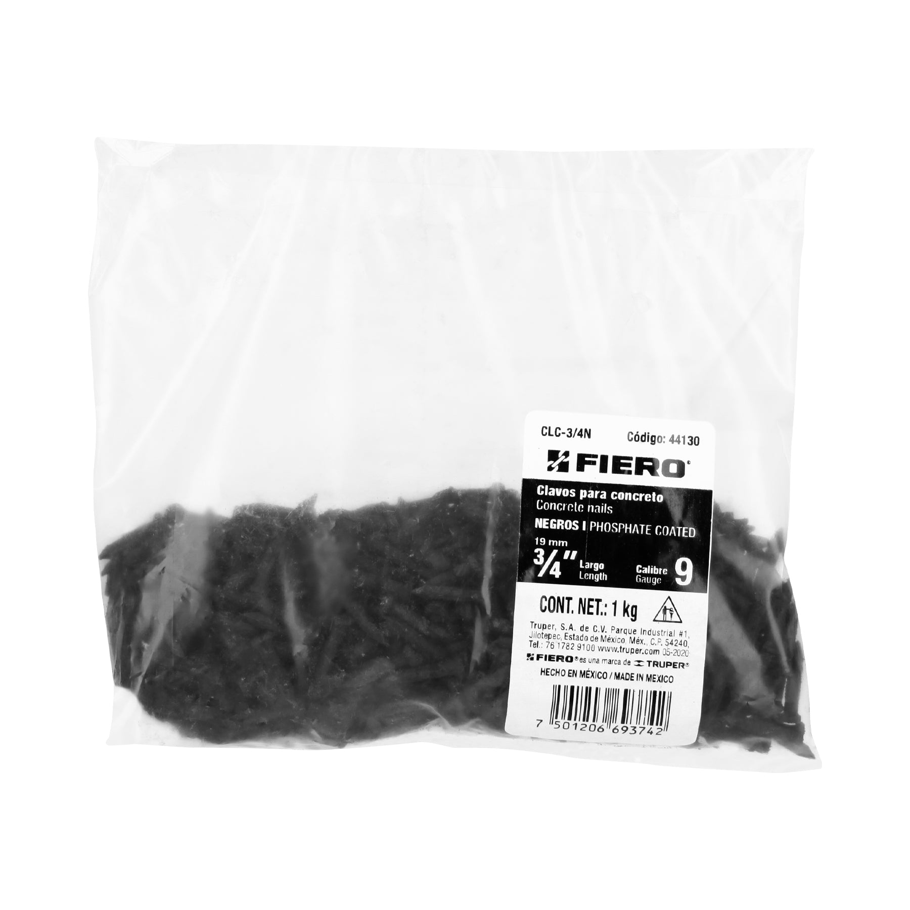 Clavos para concreto, 3/4", negros, bolsa de 1 kg