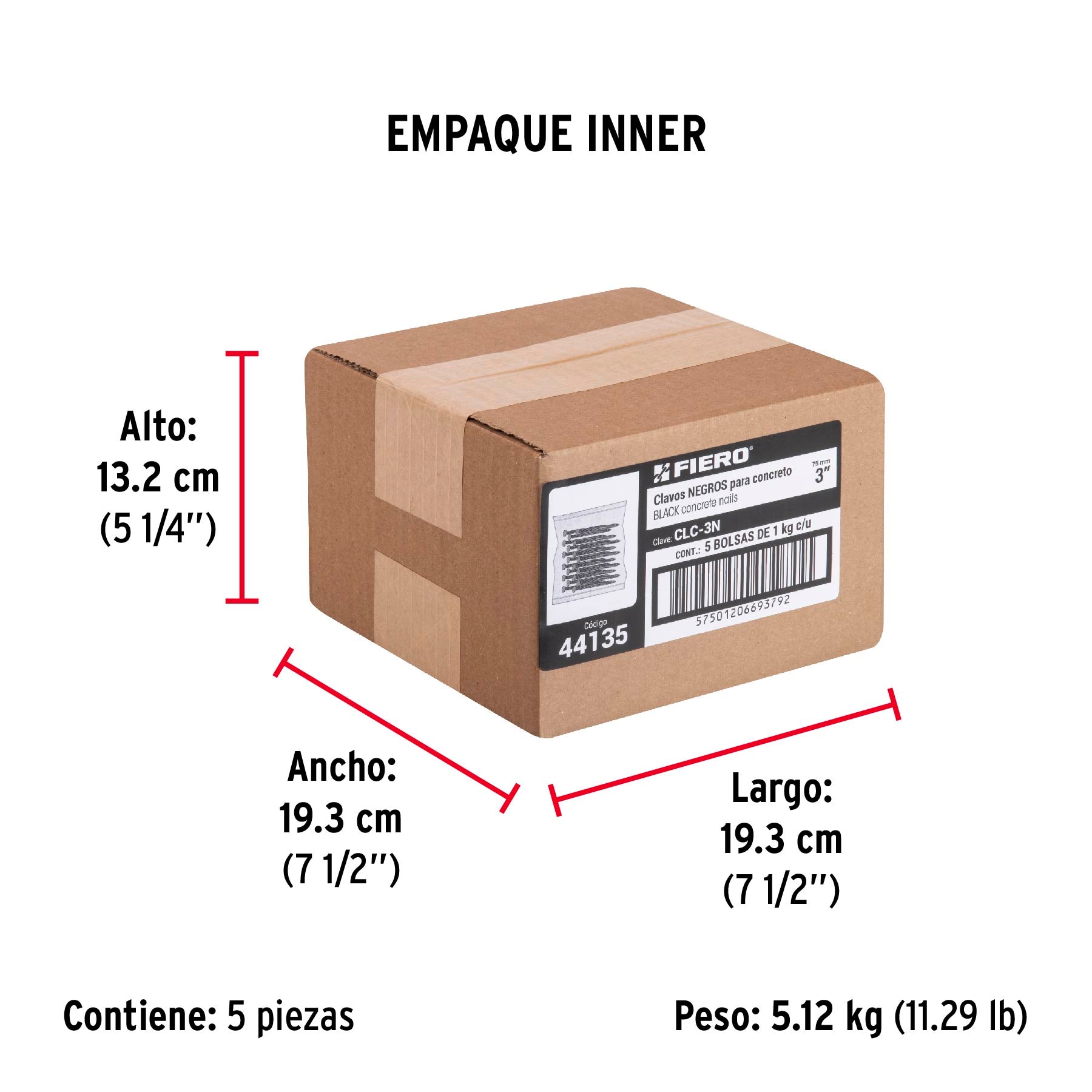 Clavos para concreto, 3", negros, bolsa de 1 kg