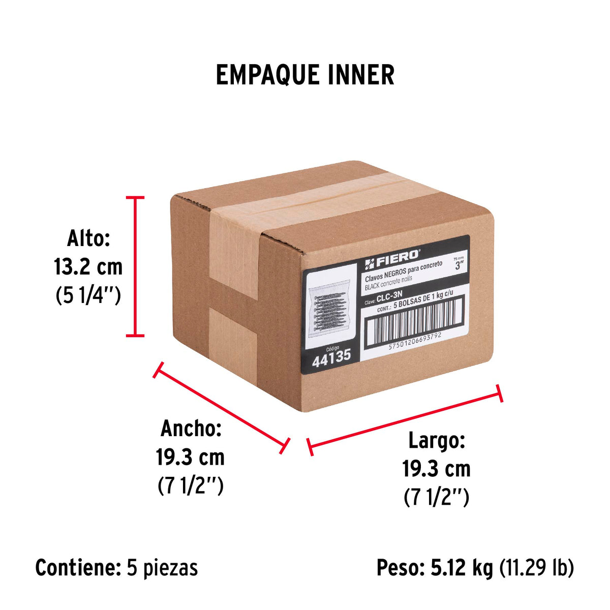 Clavos para concreto, 3", negros, bolsa de 1 kg