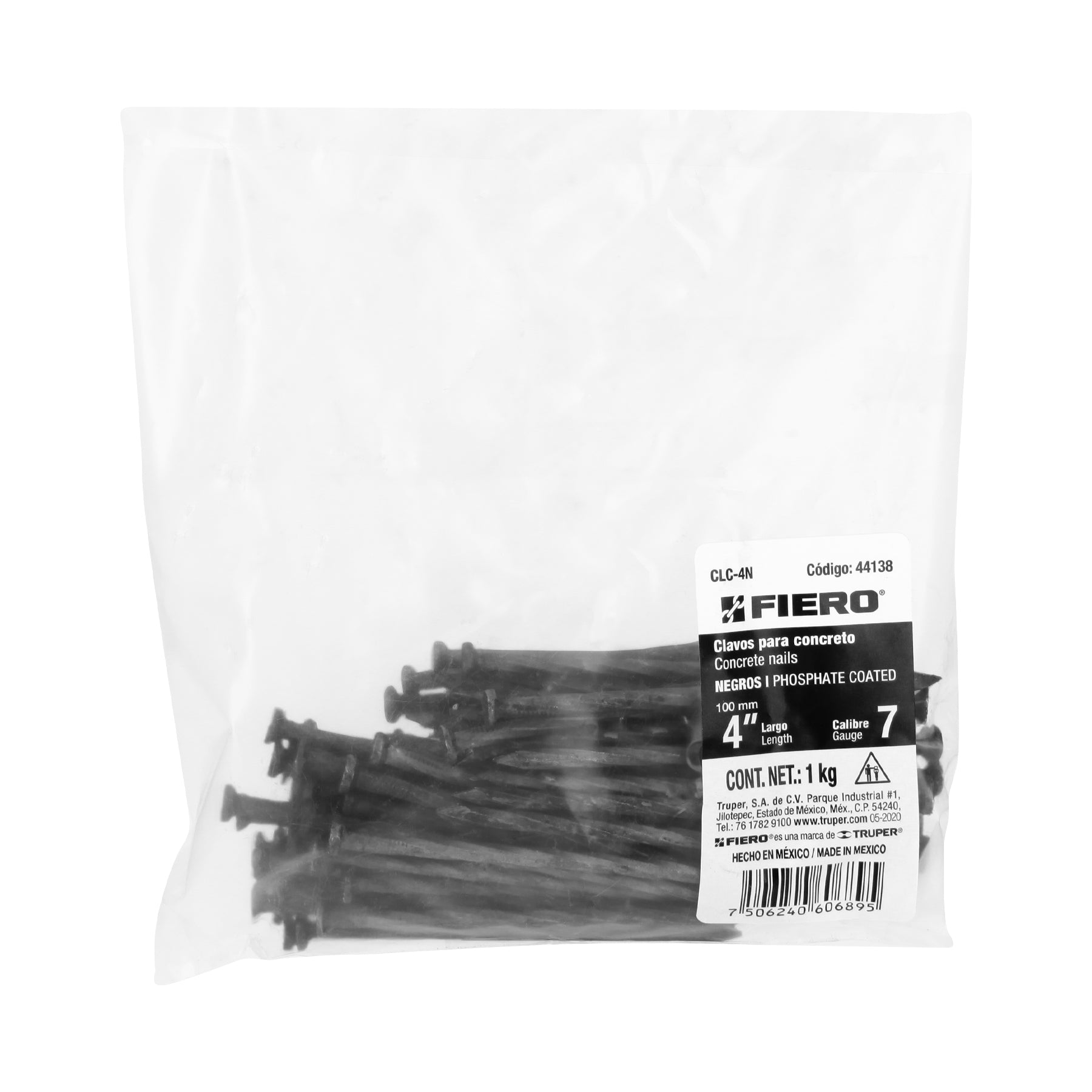 Clavo para concreto, 4", negro, caja de 1 kg
