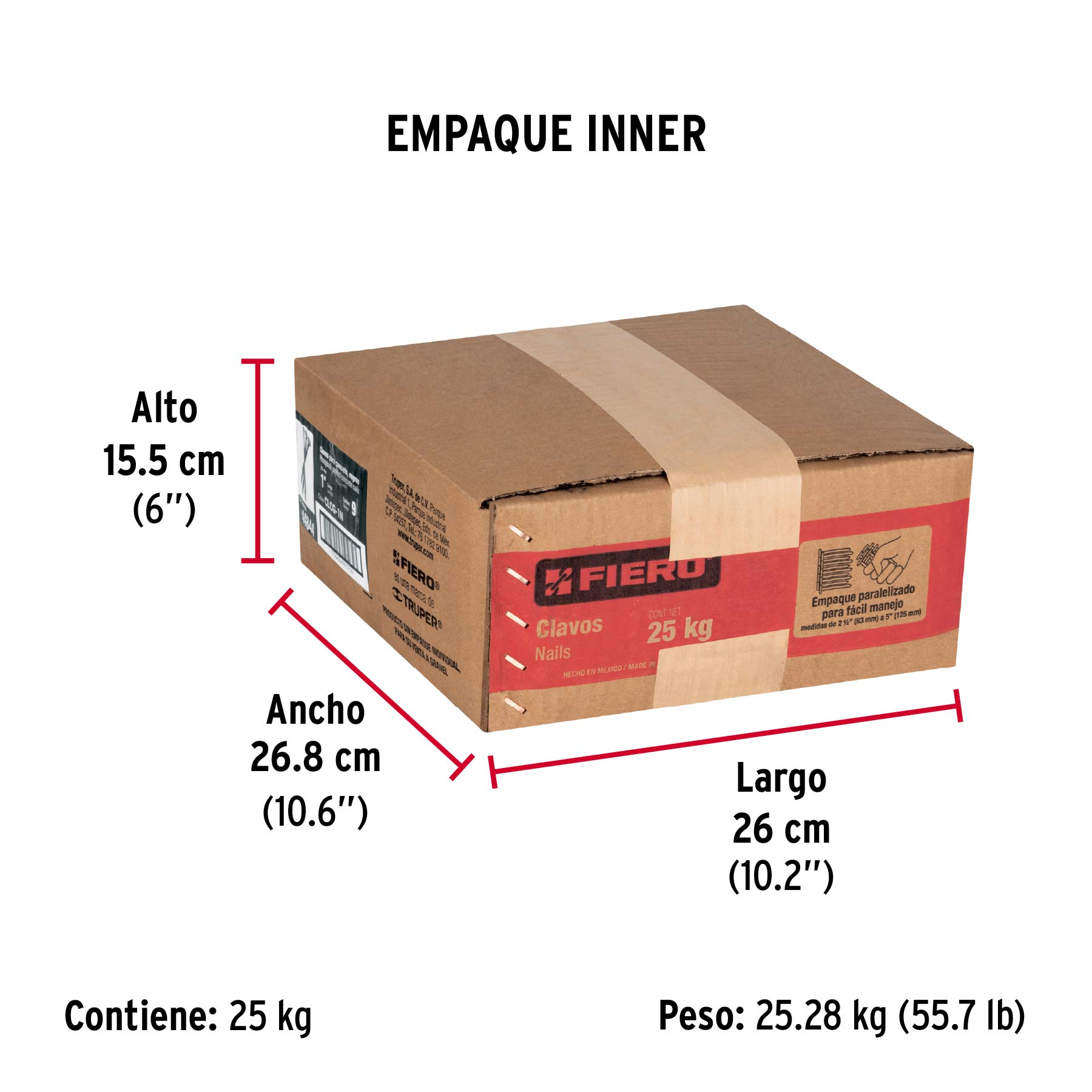 Clavo para concreto, a granel, 1", negro, caja de 25 kg