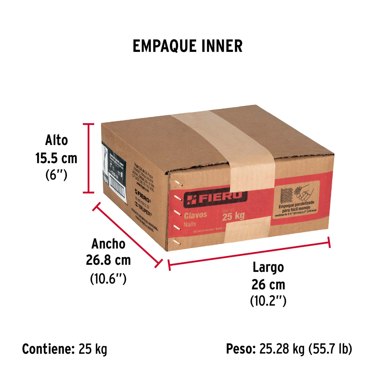 Clavo para concreto, a granel, 1", negro, caja de 25 kg