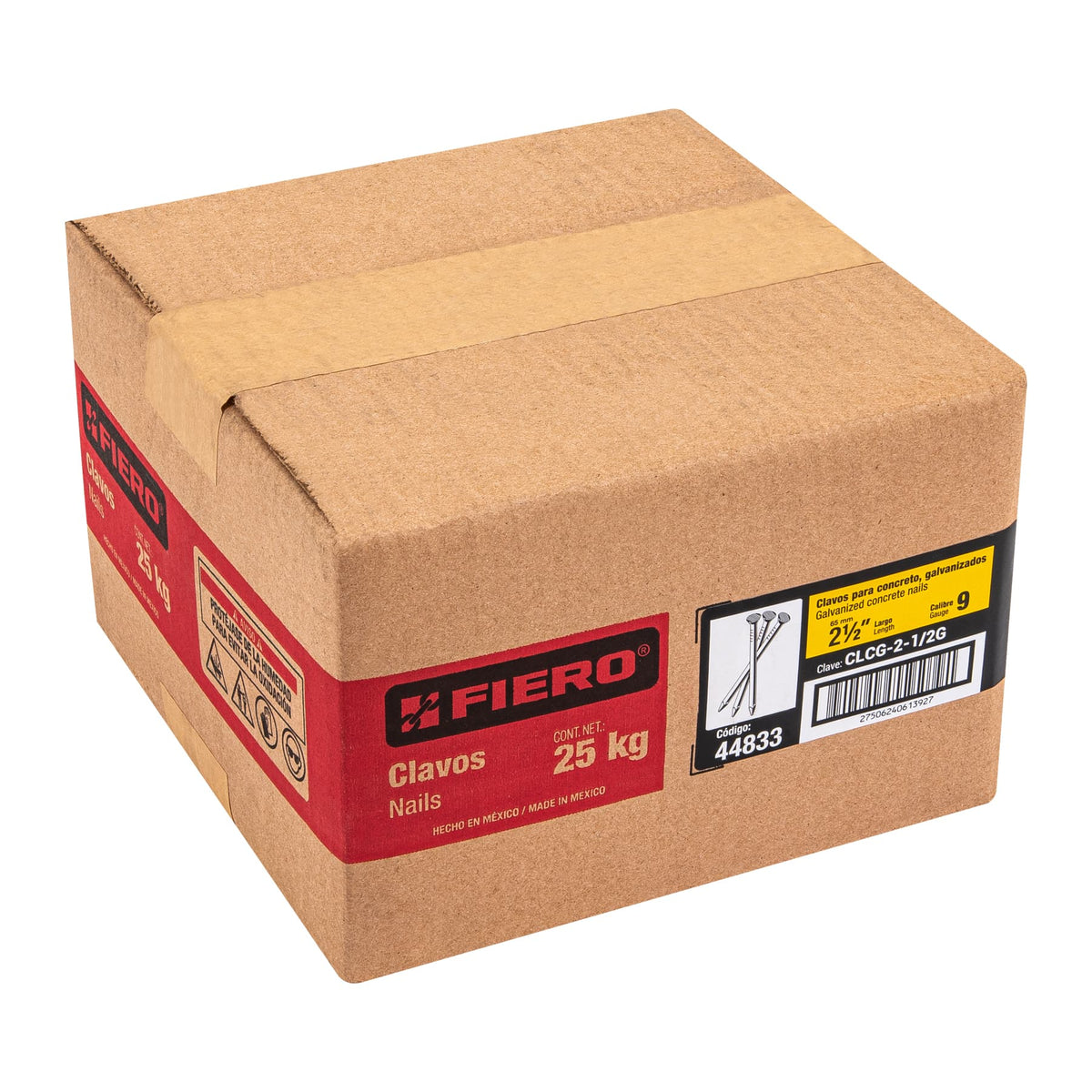 Clavo para concreto, granel, 2-1/2", galvanizado, caja 25 kg