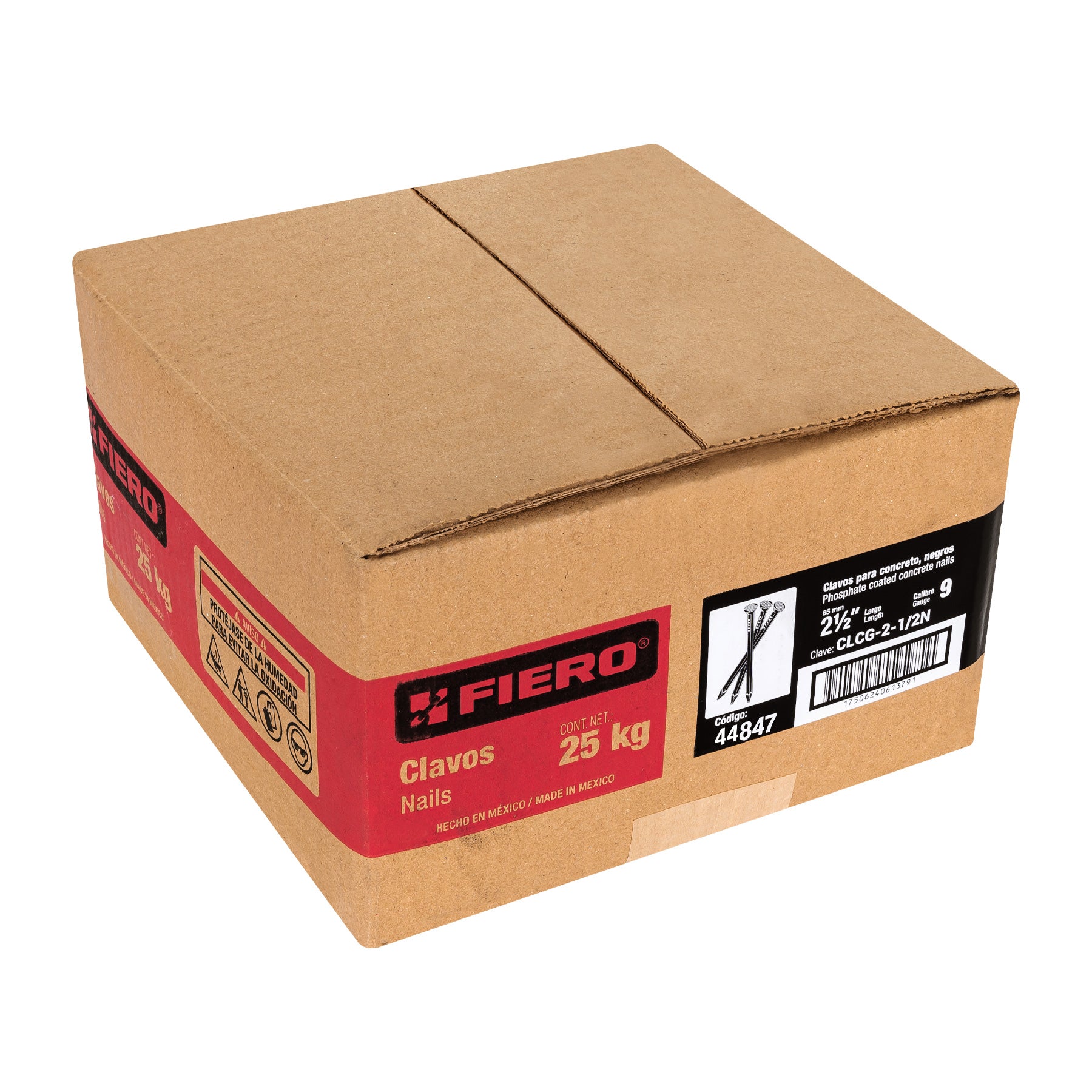 Clavo para concreto, a granel, 2-1/2", negro, caja de 25 kg