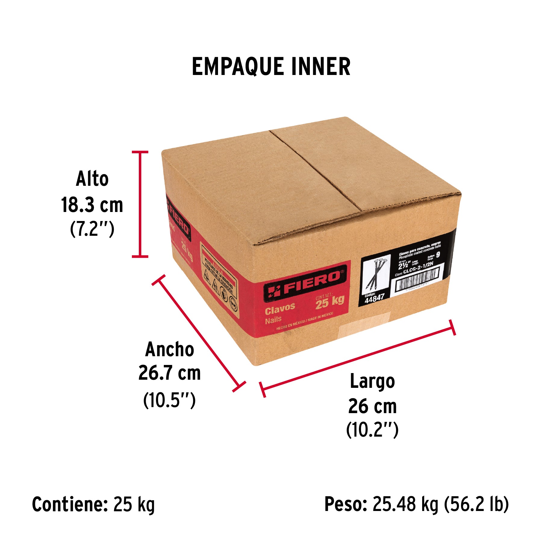 Clavo para concreto, a granel, 2-1/2", negro, caja de 25 kg