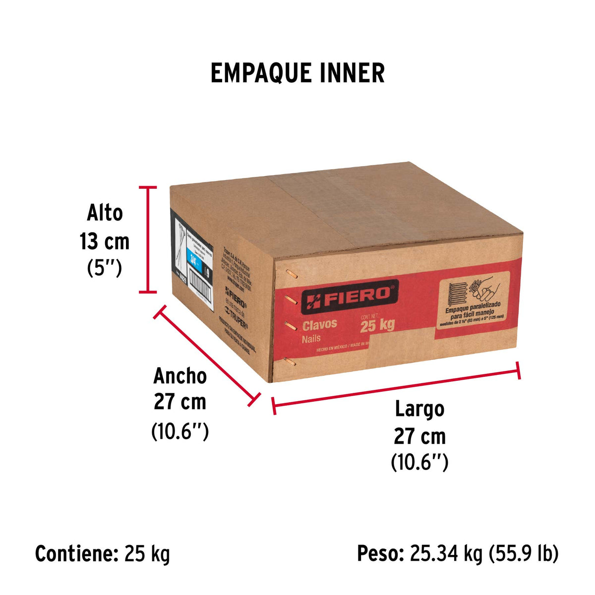 Clavo para concreto, a granel, 3/4", galvanizado, caja 25 kg
