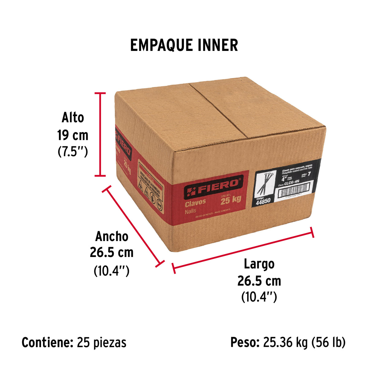 Clavo para concreto, a granel, 4", negro, caja de 25 kg