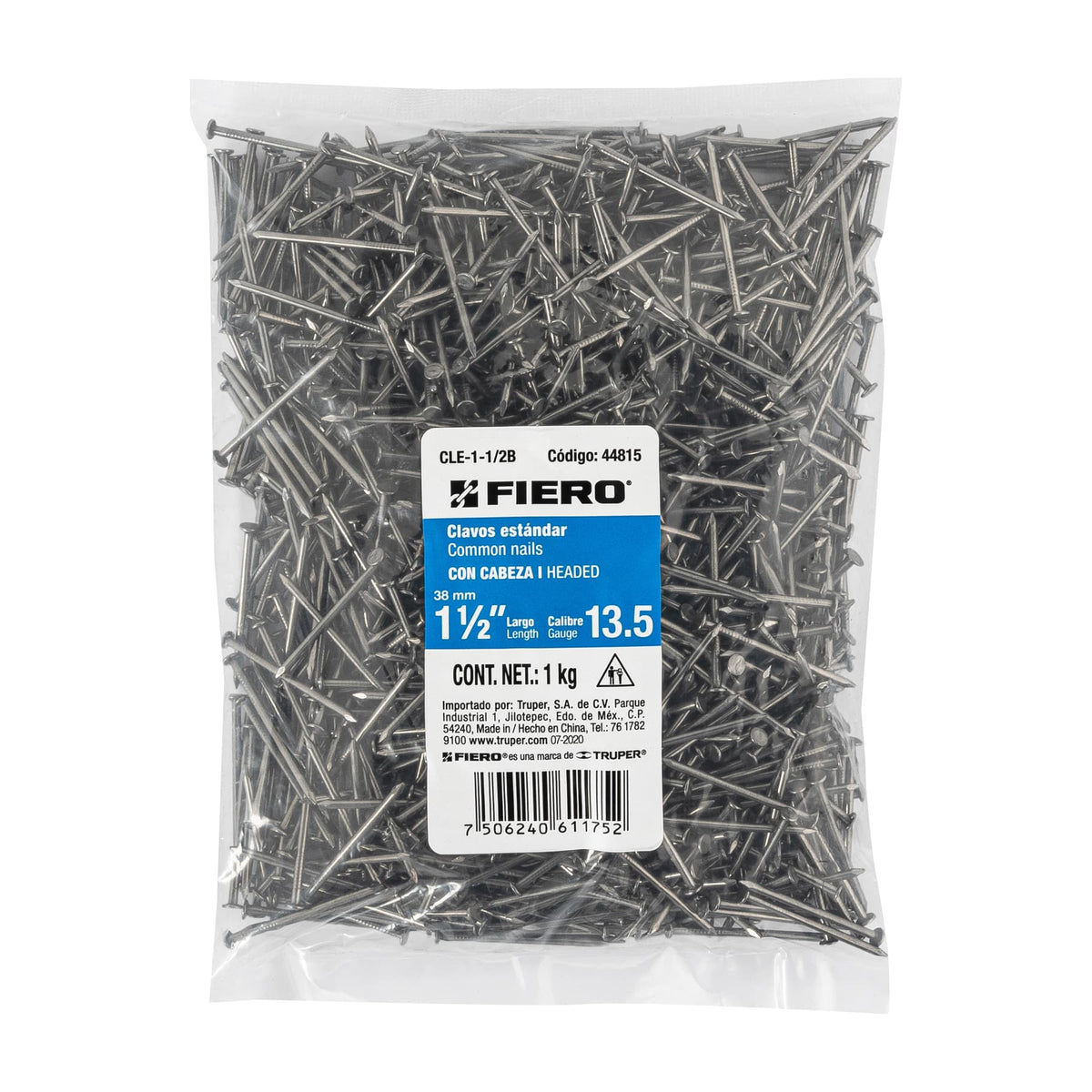 Clavo 1-1/2", con cabeza, bolsa de 1 kg