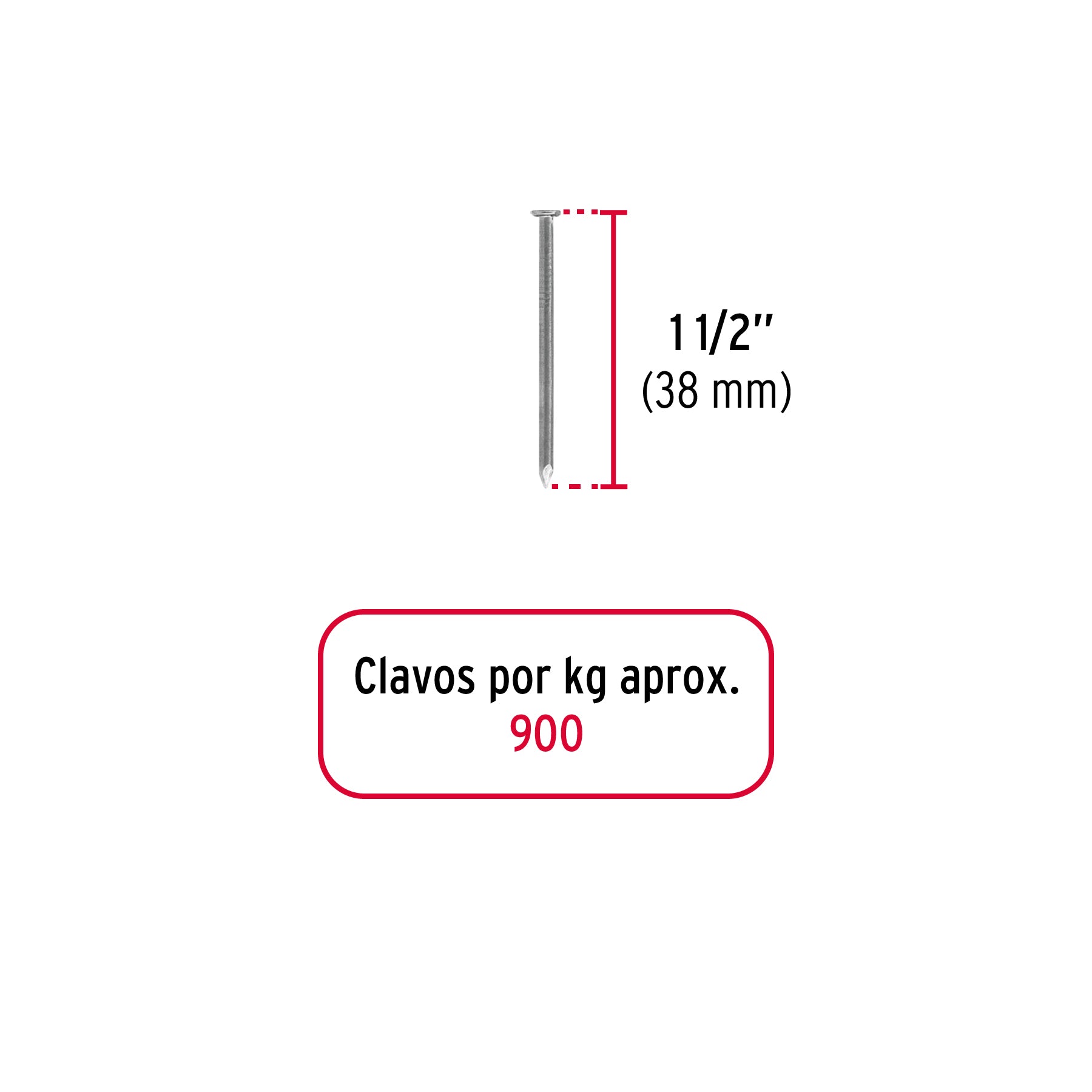 Clavo 1-1/2", con cabeza, bolsa de 1 kg