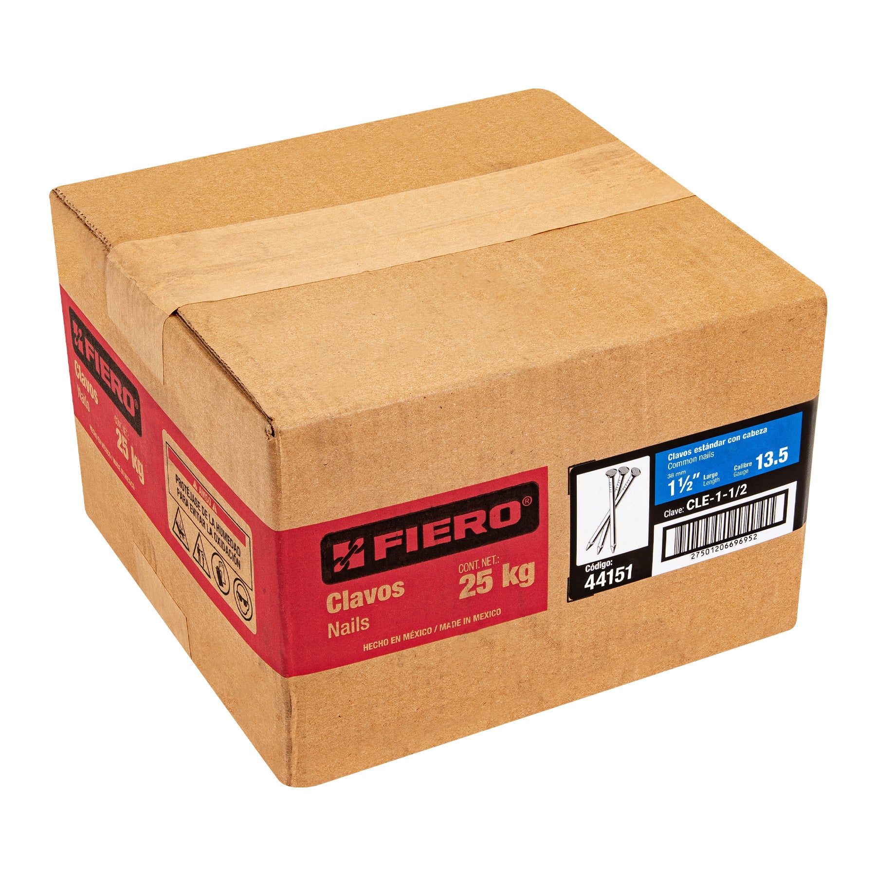 Clavo estandard, 1-1/2", con cabeza, caja de 25 kg