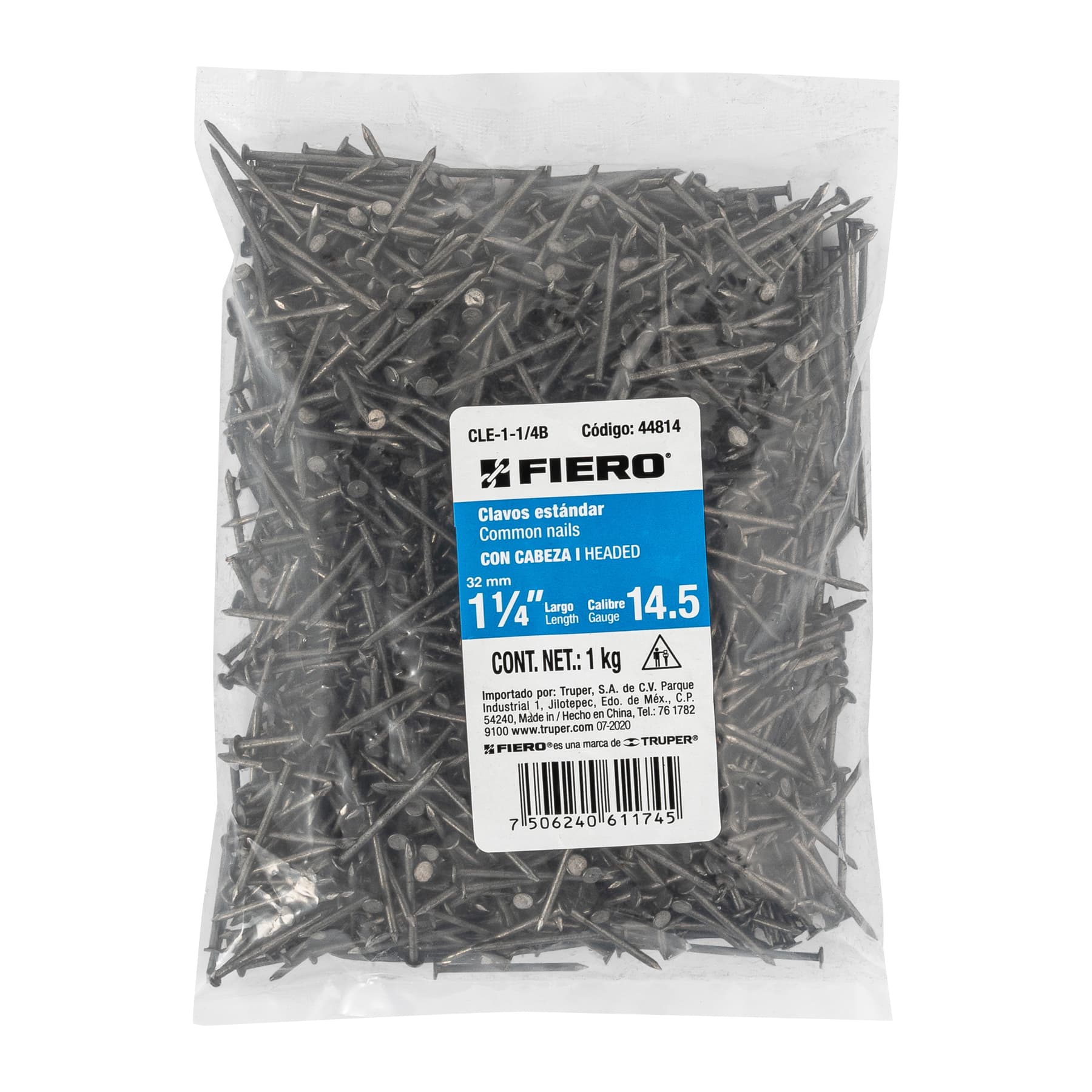 Clavo 1-1/4", con cabeza, bolsa de 1 kg