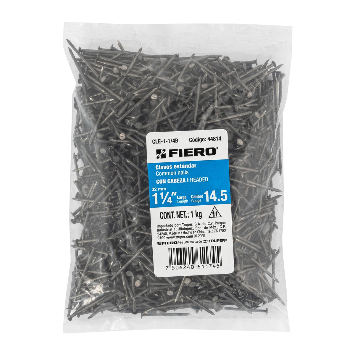 Clavo 1-1/4", con cabeza, bolsa de 1 kg