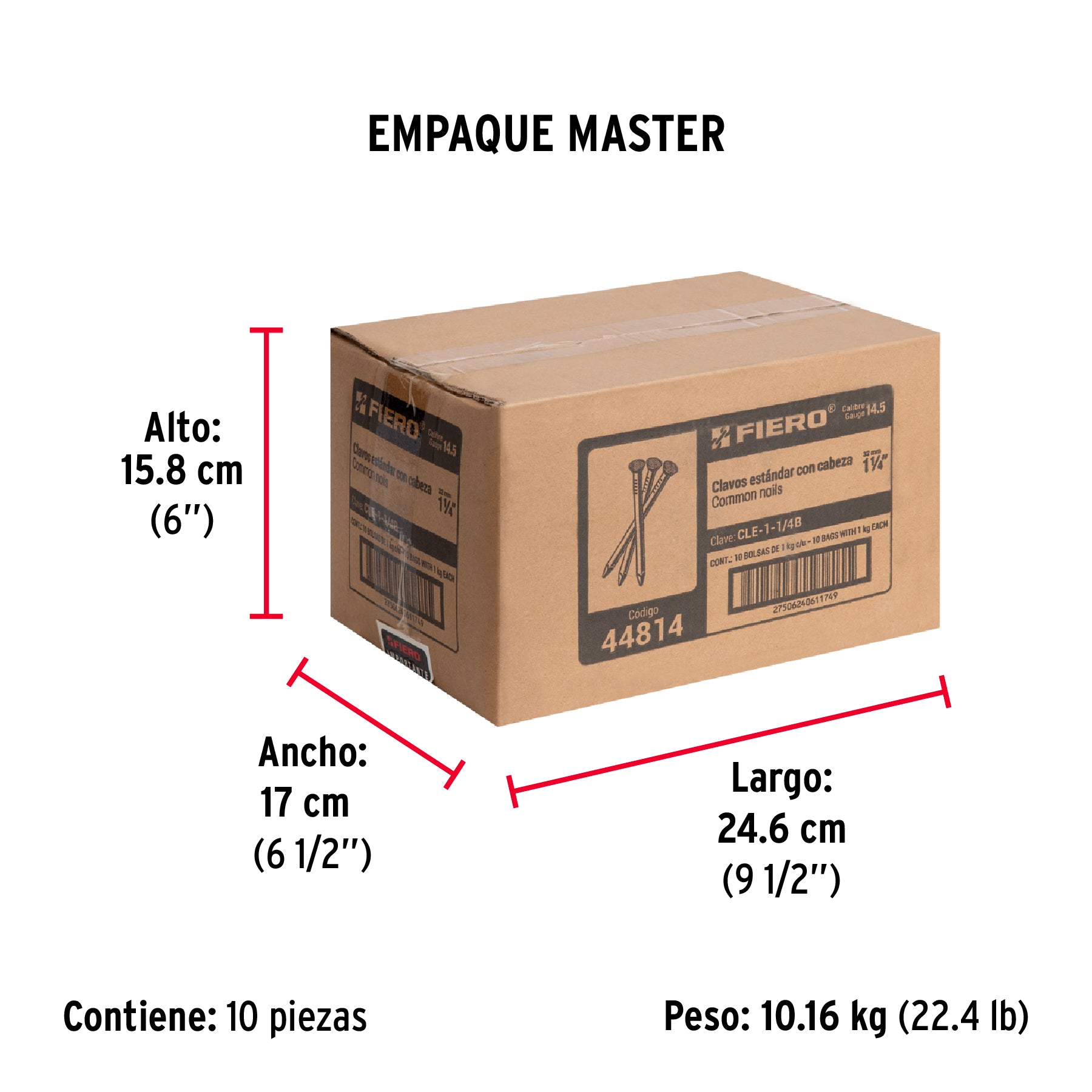 Clavo 1-1/4", con cabeza, bolsa de 1 kg