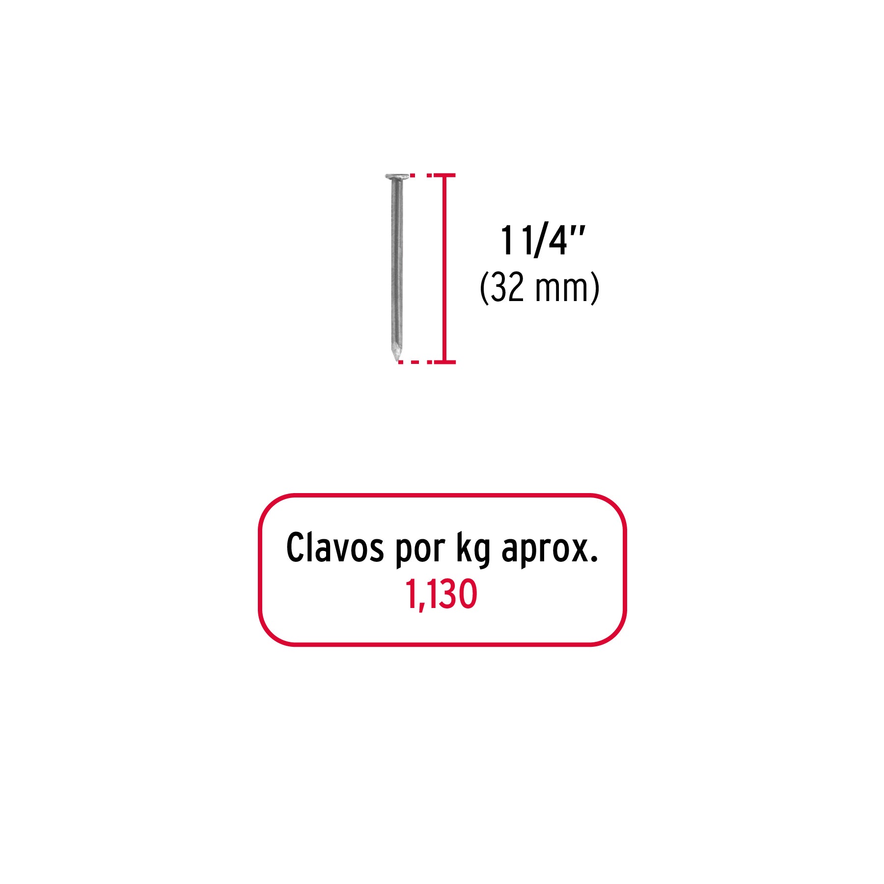 Clavo 1-1/4", con cabeza, bolsa de 1 kg