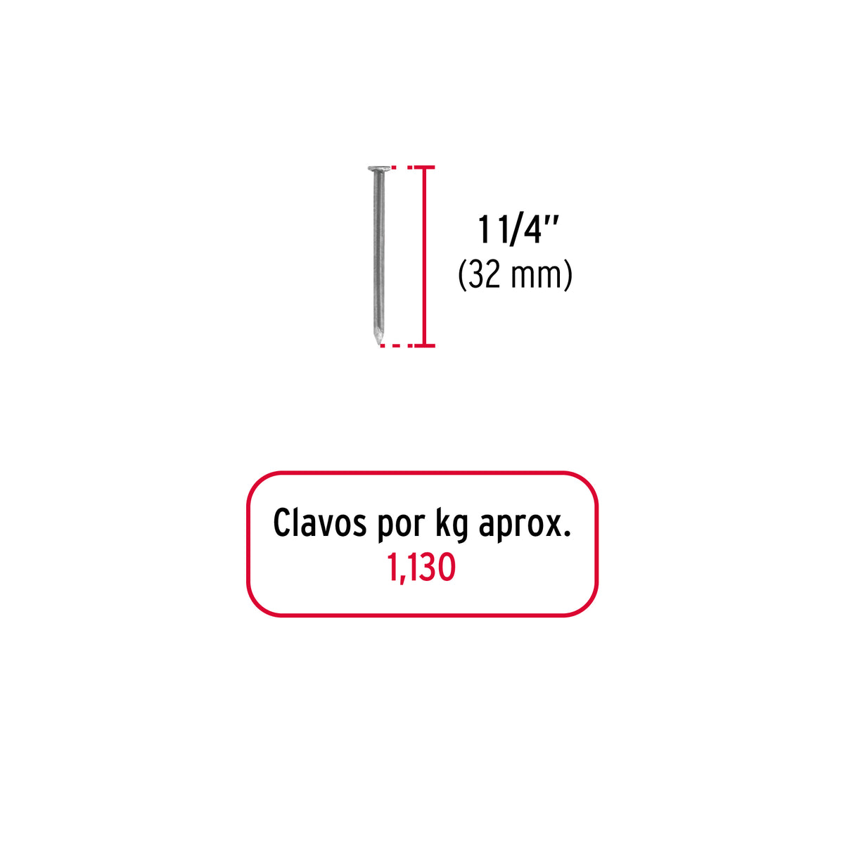 Clavo 1-1/4", con cabeza, bolsa de 1 kg