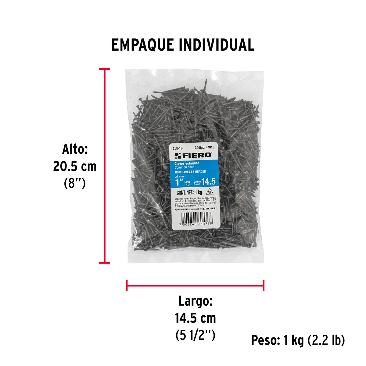 Clavo 1", con cabeza, bolsa de 1 kg