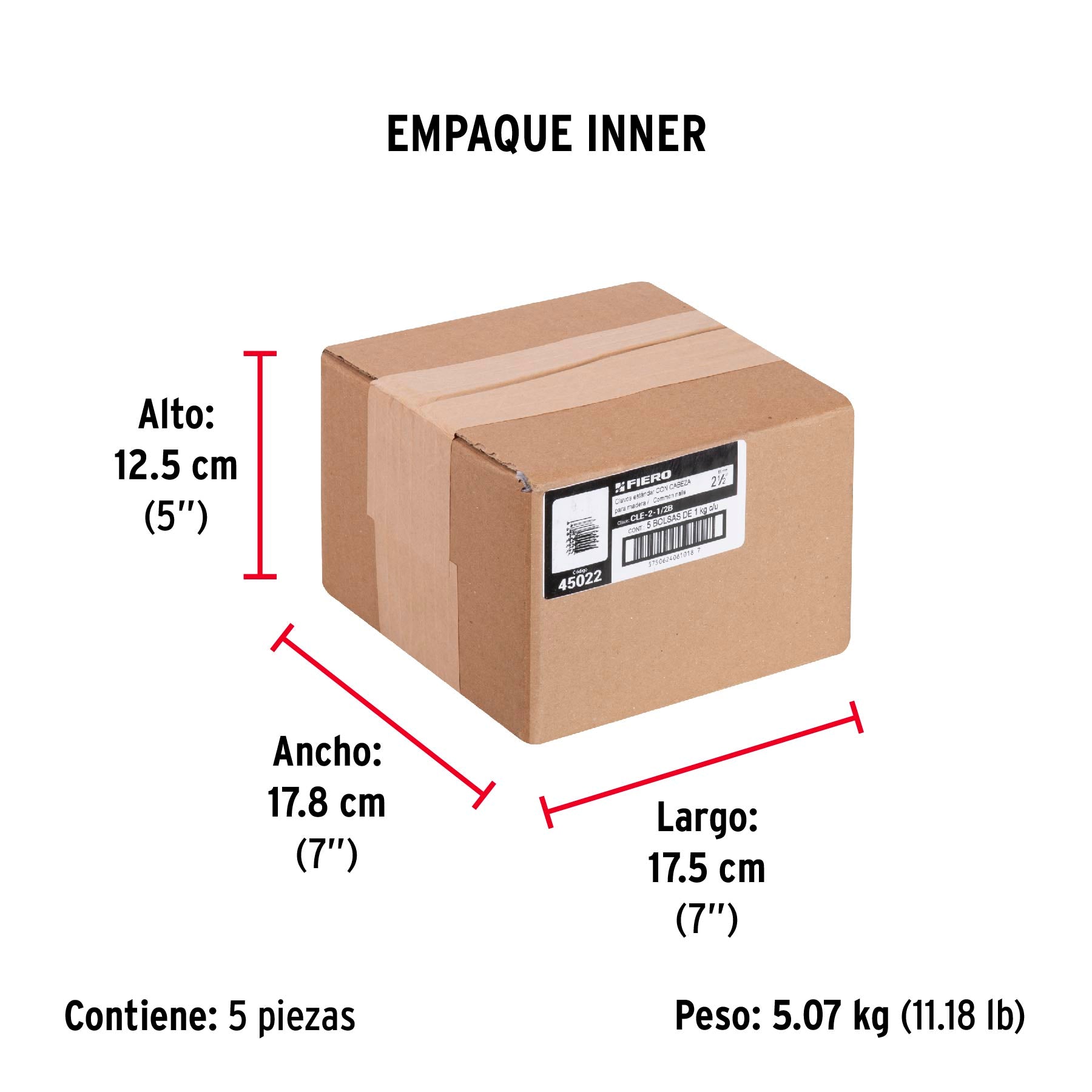 Clavo estandard, 2-1/2", con cabeza, bolsa de 1 kg
