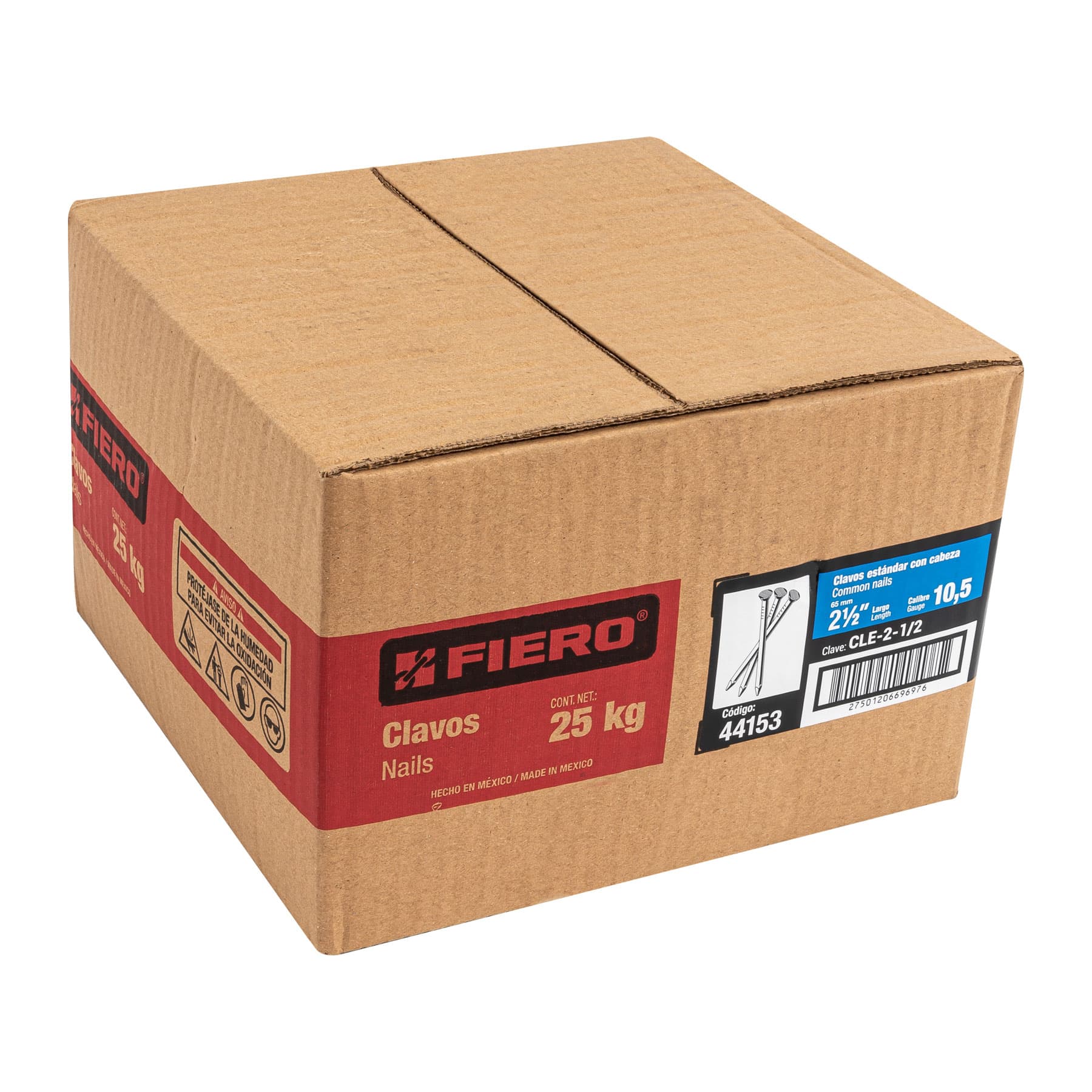 Clavo estandard, 2-1/2", con cabeza, caja de 25 kg