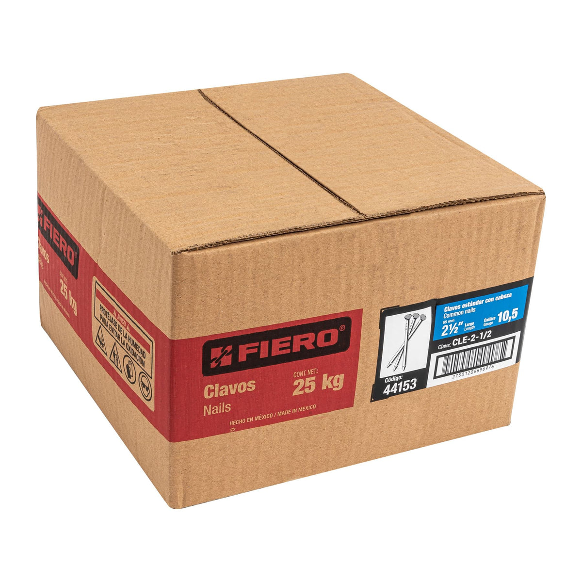 Clavo estandard, 2-1/2", con cabeza, caja de 25 kg