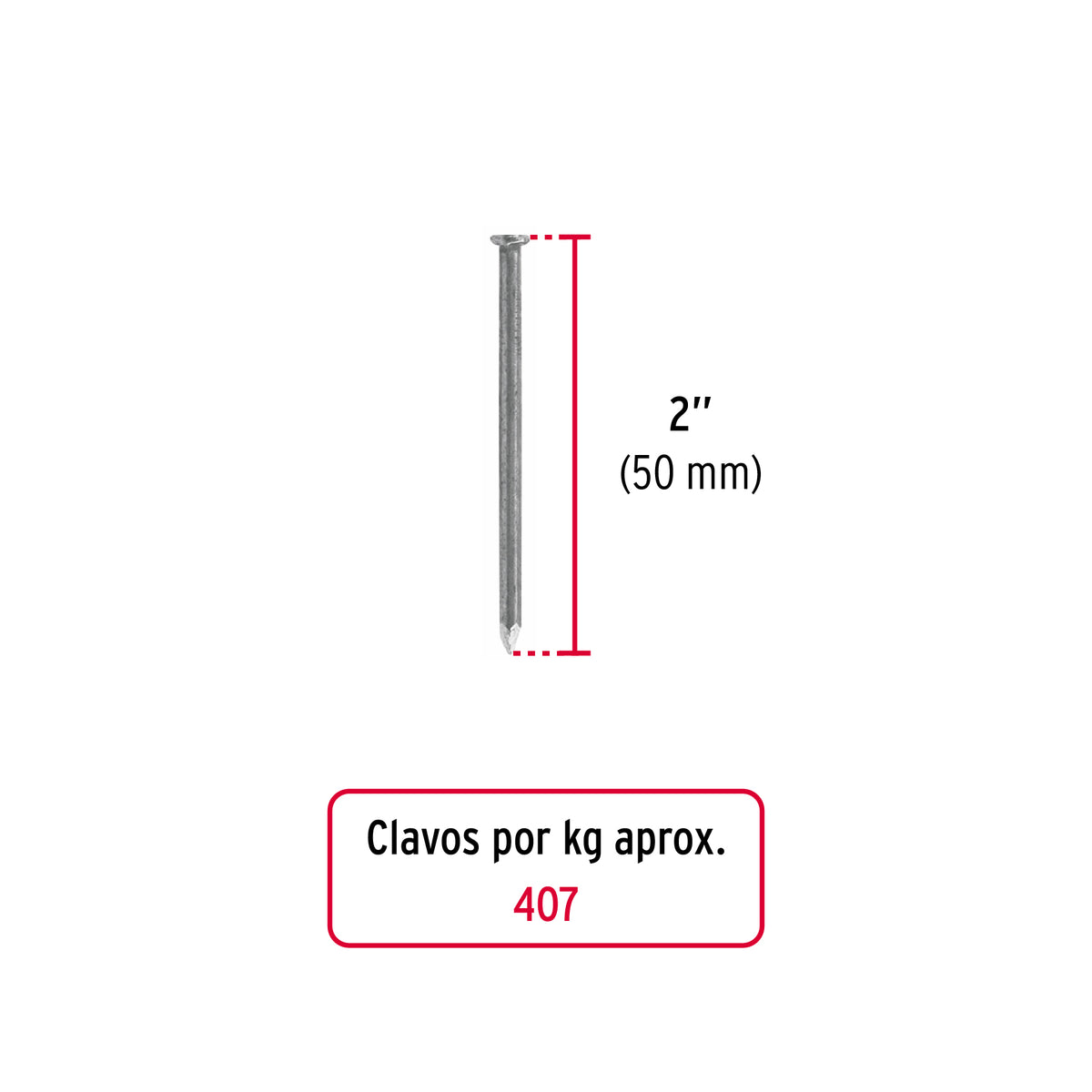 Clavo estándar 2' con cabeza, caja con 10 kg