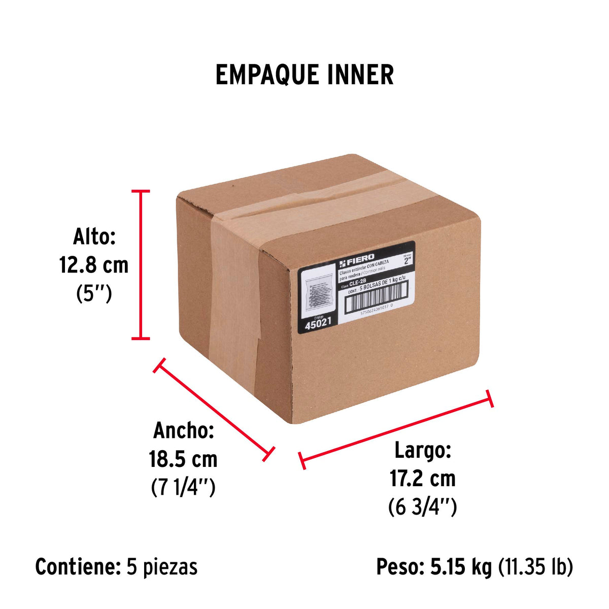 Clavo estandard, 2", con cabeza, bolsa de 1 kg