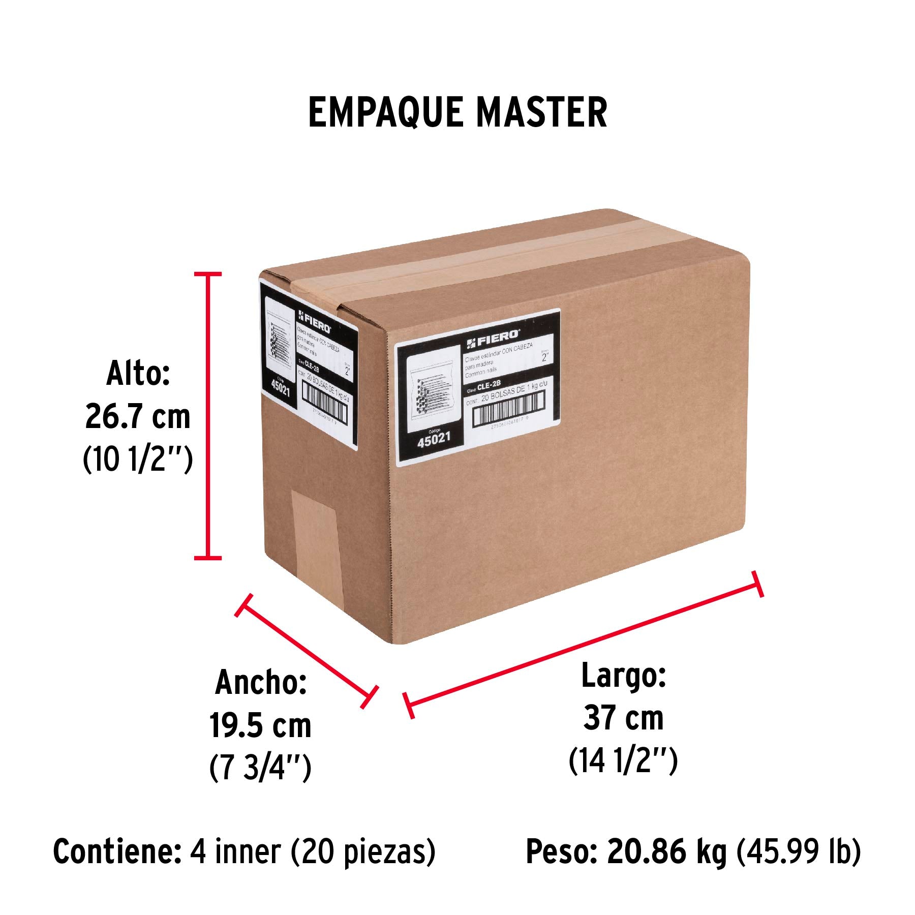 Clavo estandard, 2", con cabeza, bolsa de 1 kg