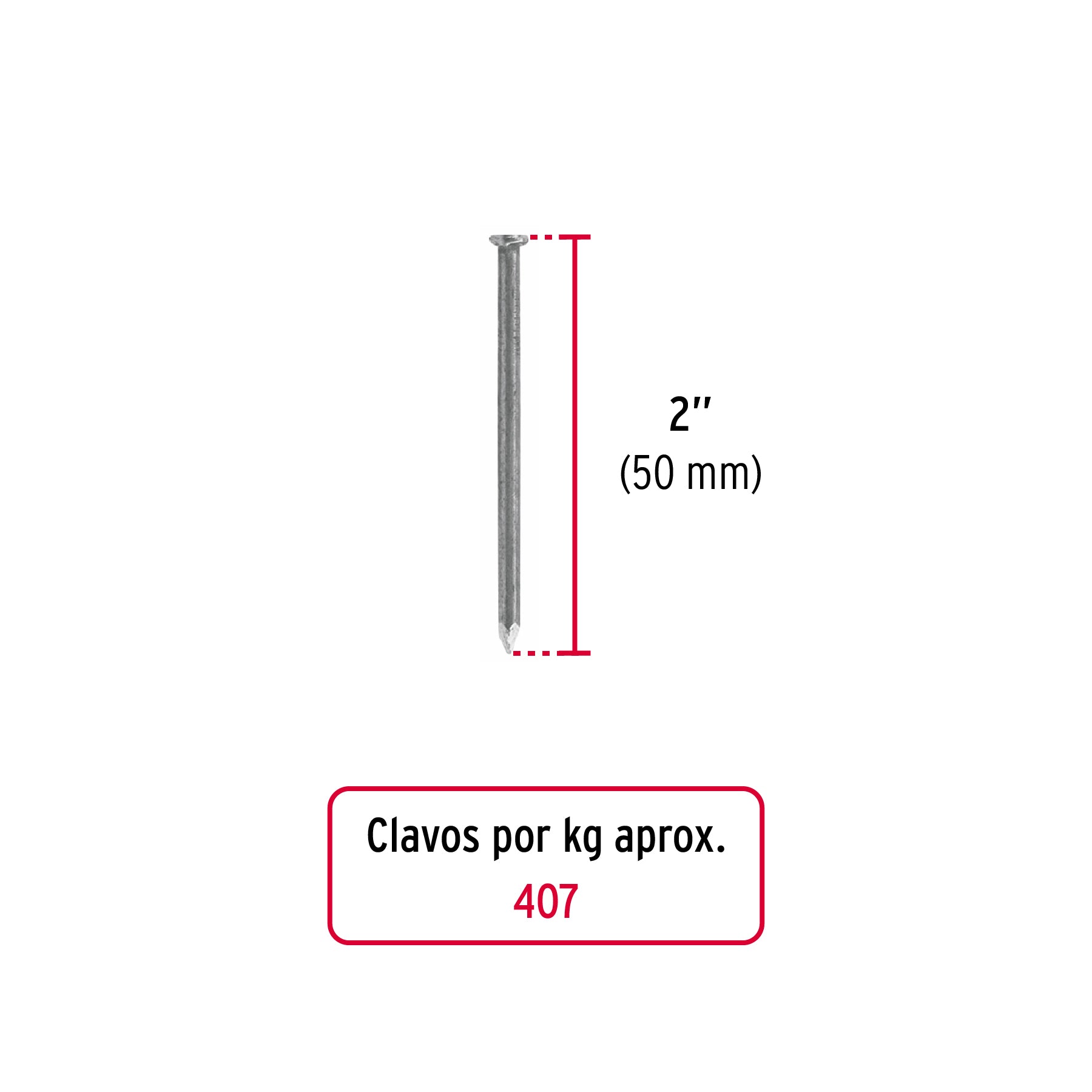 Clavo estandard, 2", con cabeza, caja de 25 kg