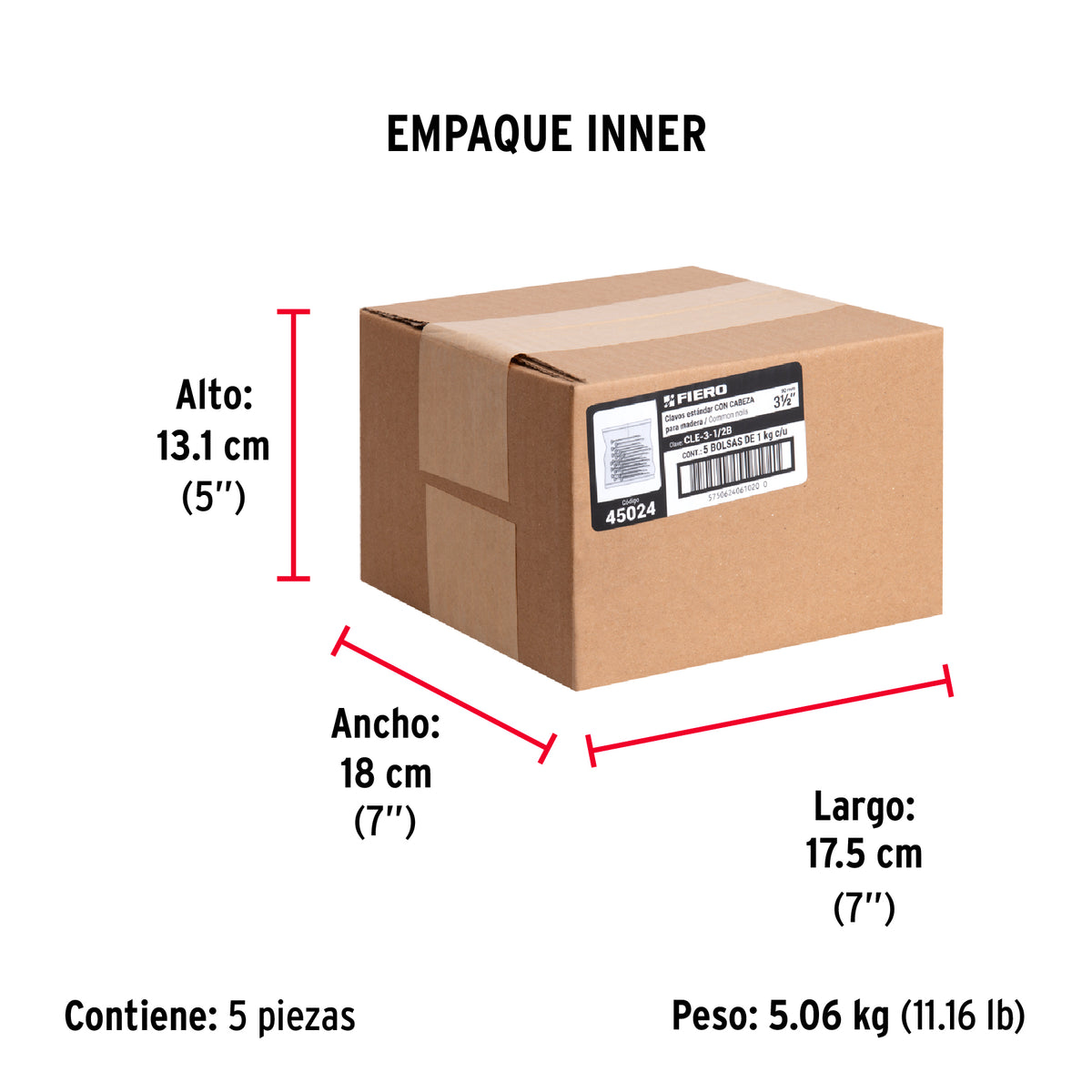 Clavo estandard, 3-1/2", con cabeza, bolsa de 1 kg