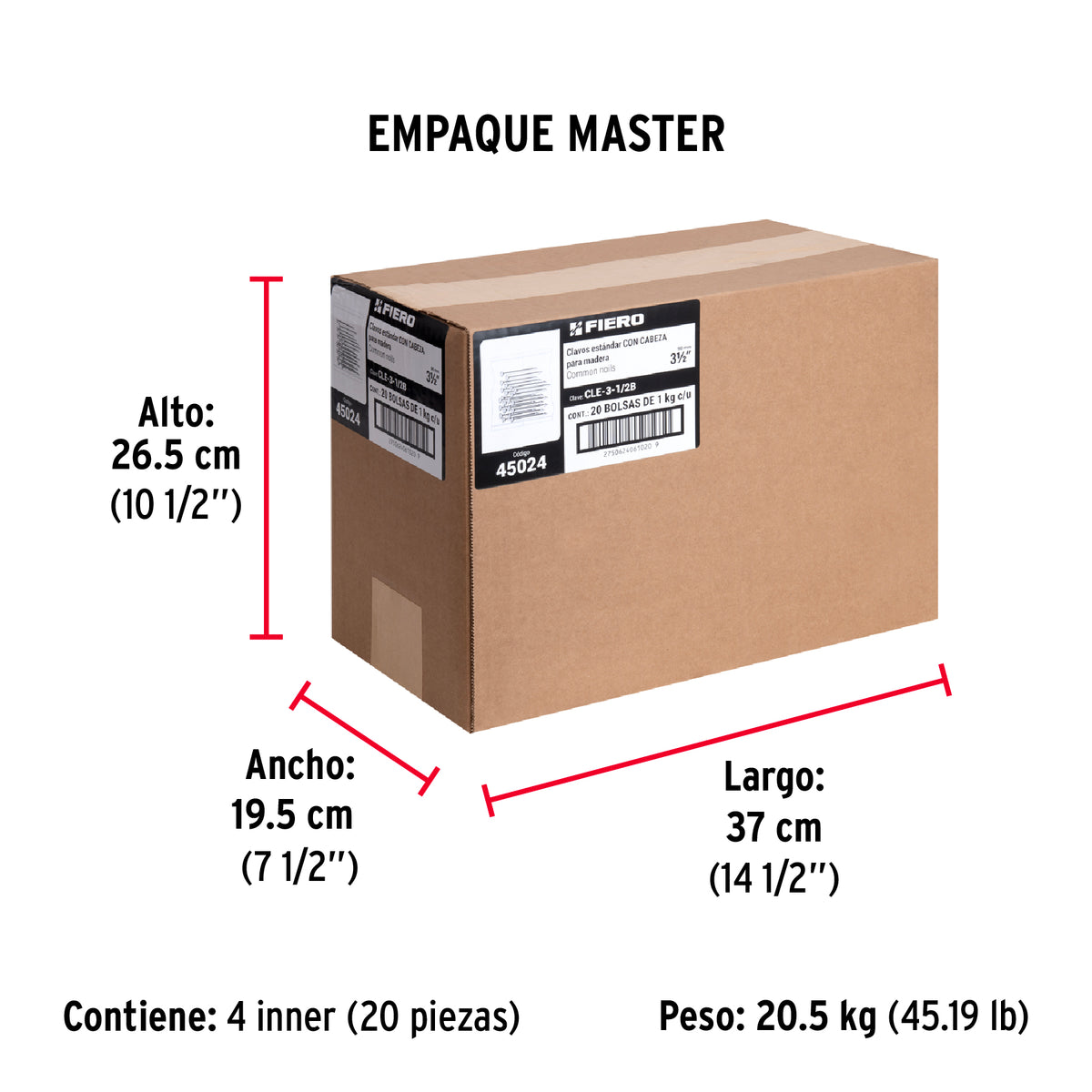 Clavo estandard, 3-1/2", con cabeza, bolsa de 1 kg
