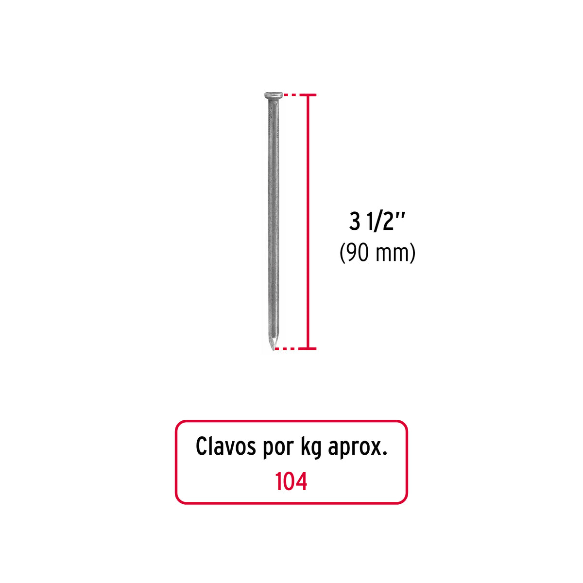 Clavo estandard, 3-1/2", con cabeza, bolsa de 1 kg