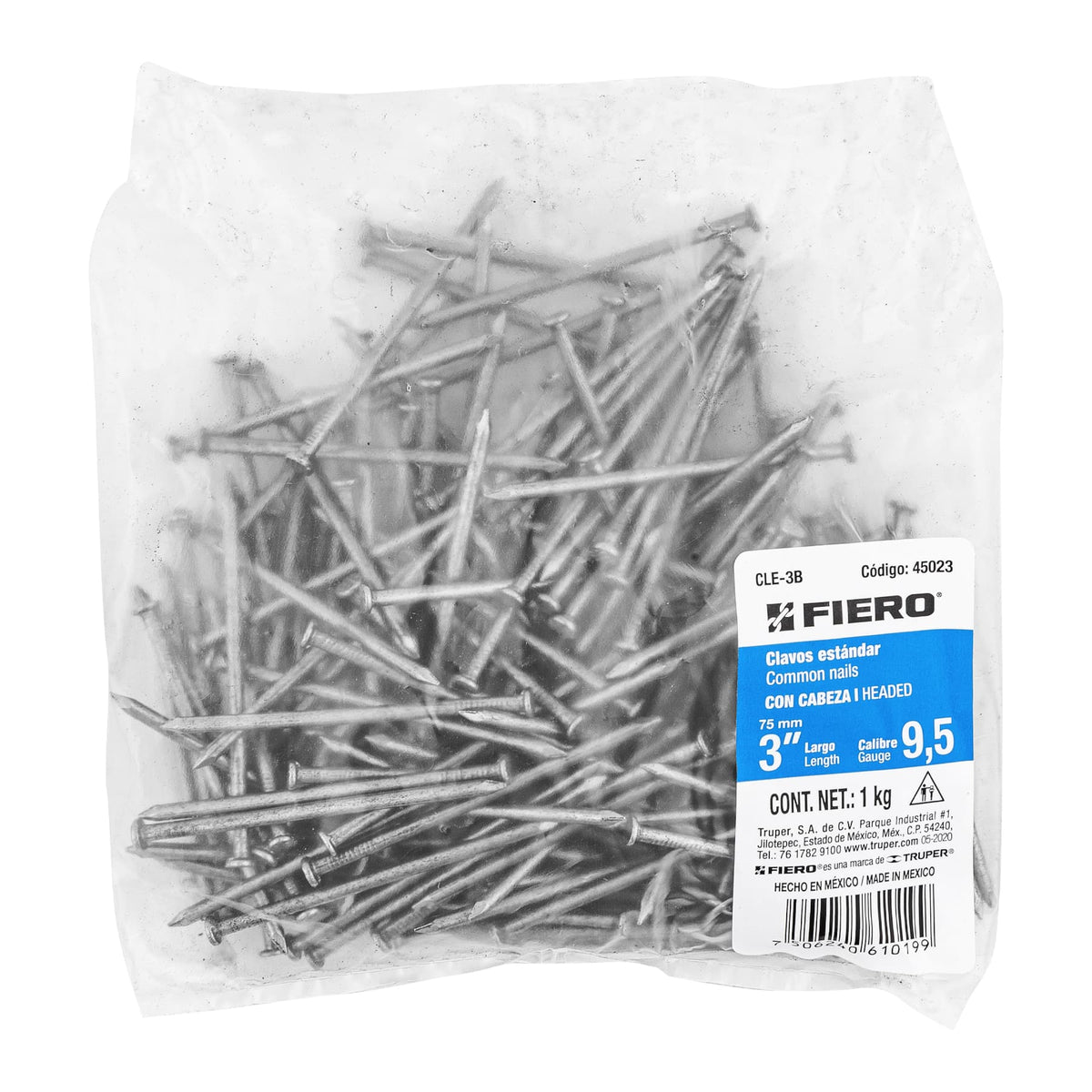 Clavo estandard, 3", con cabeza, bolsa de 1 kg
