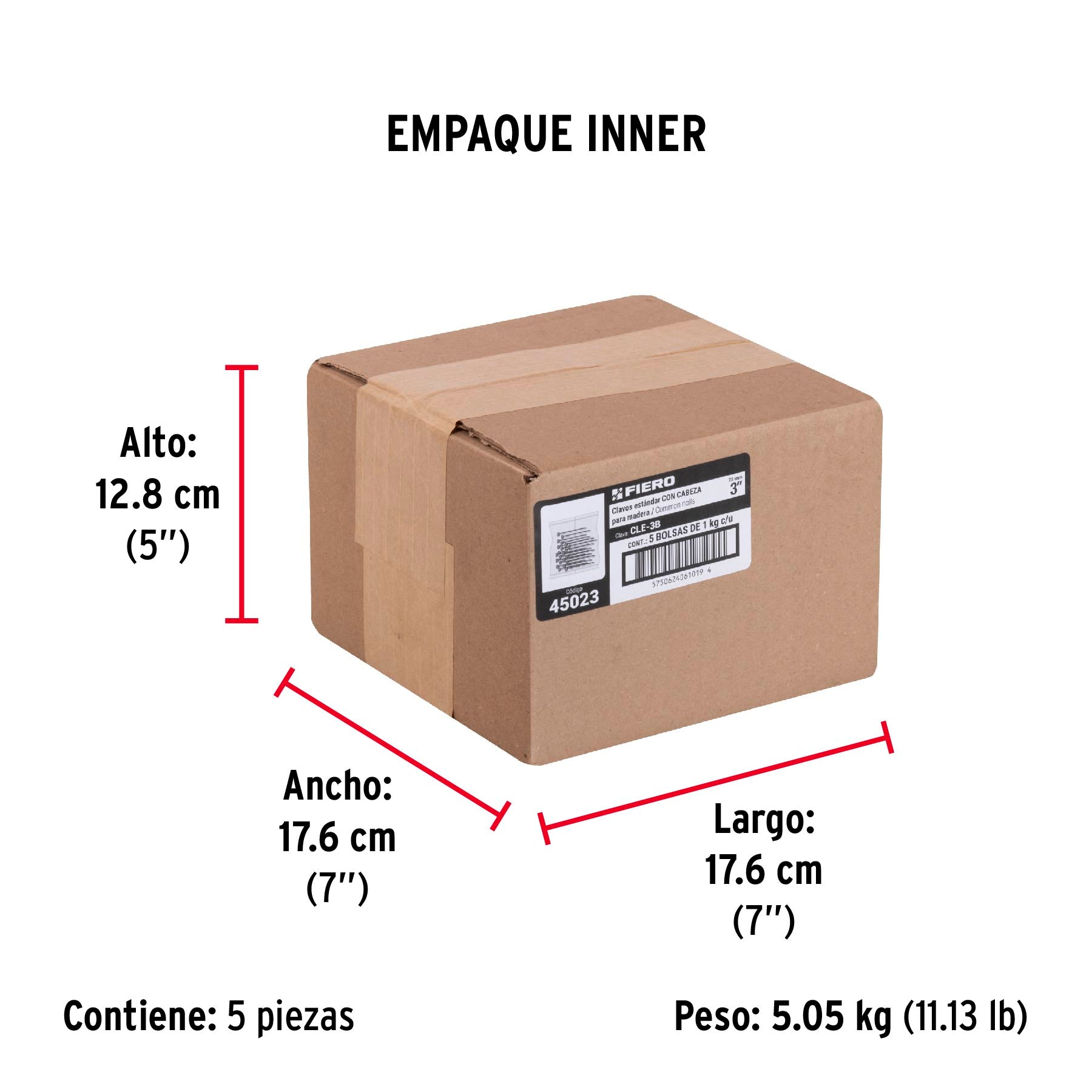 Clavo estandard, 3", con cabeza, bolsa de 1 kg