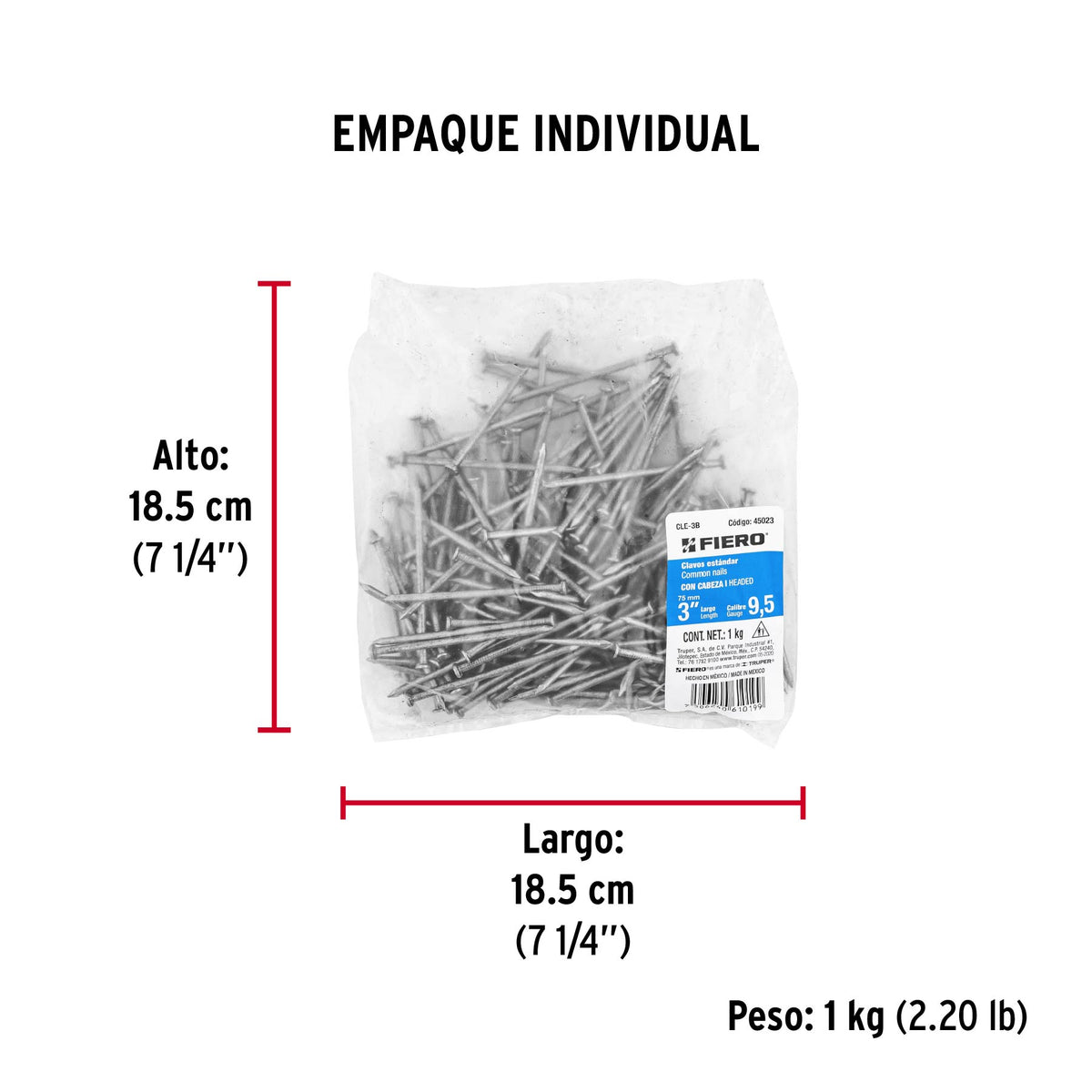Clavo estandard, 3", con cabeza, bolsa de 1 kg