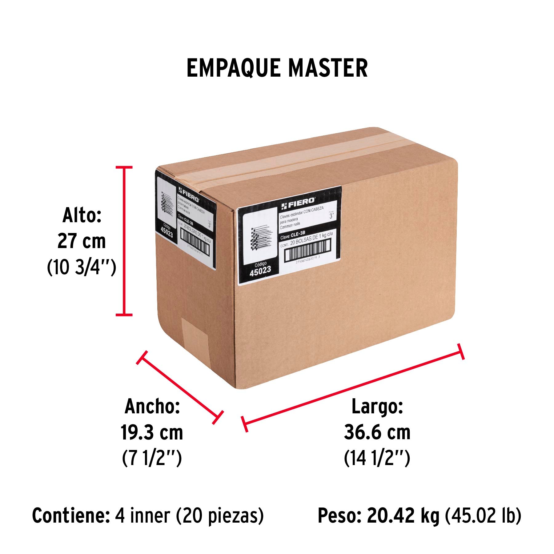 Clavo estandard, 3", con cabeza, bolsa de 1 kg