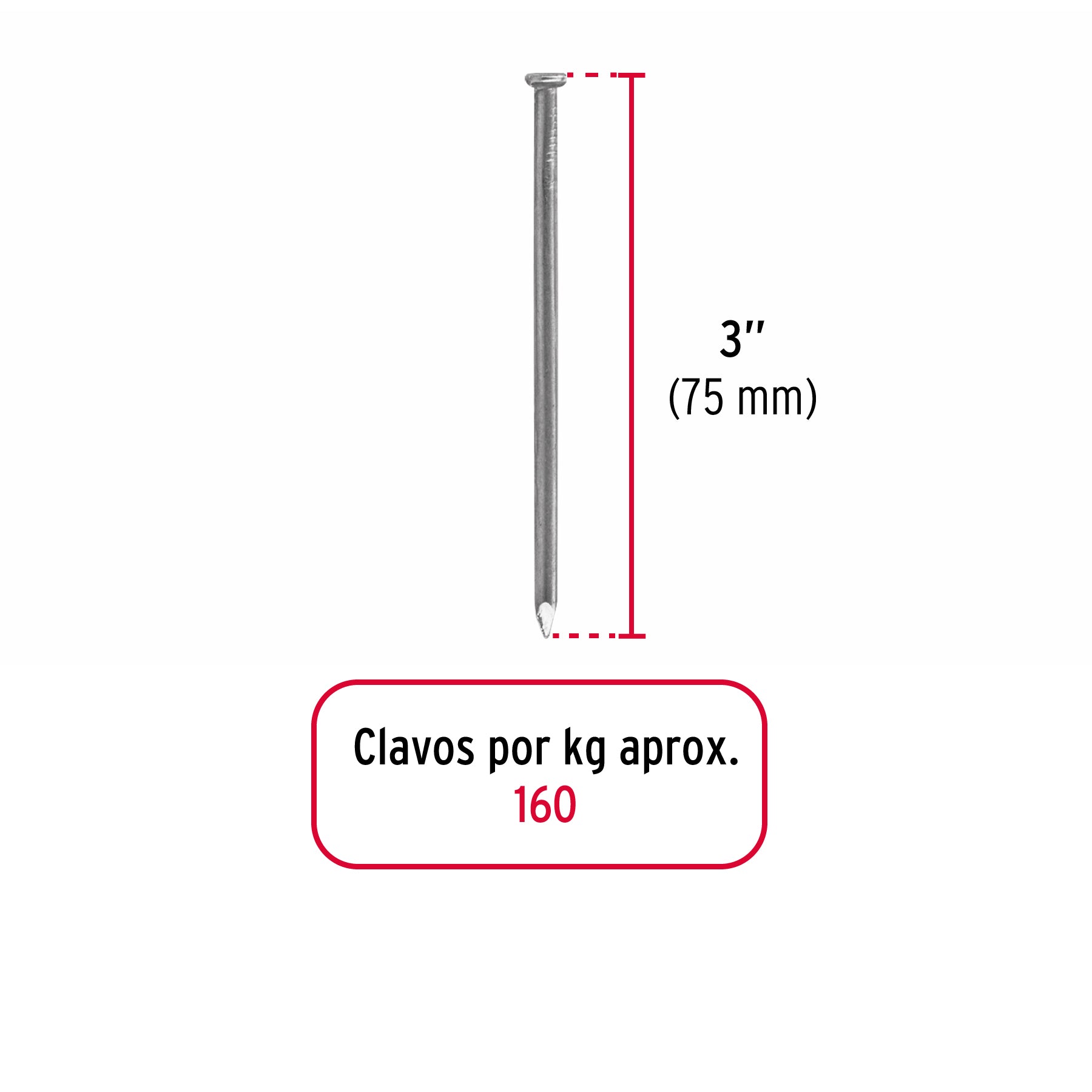 Clavo estandard, 3", con cabeza, bolsa de 1 kg