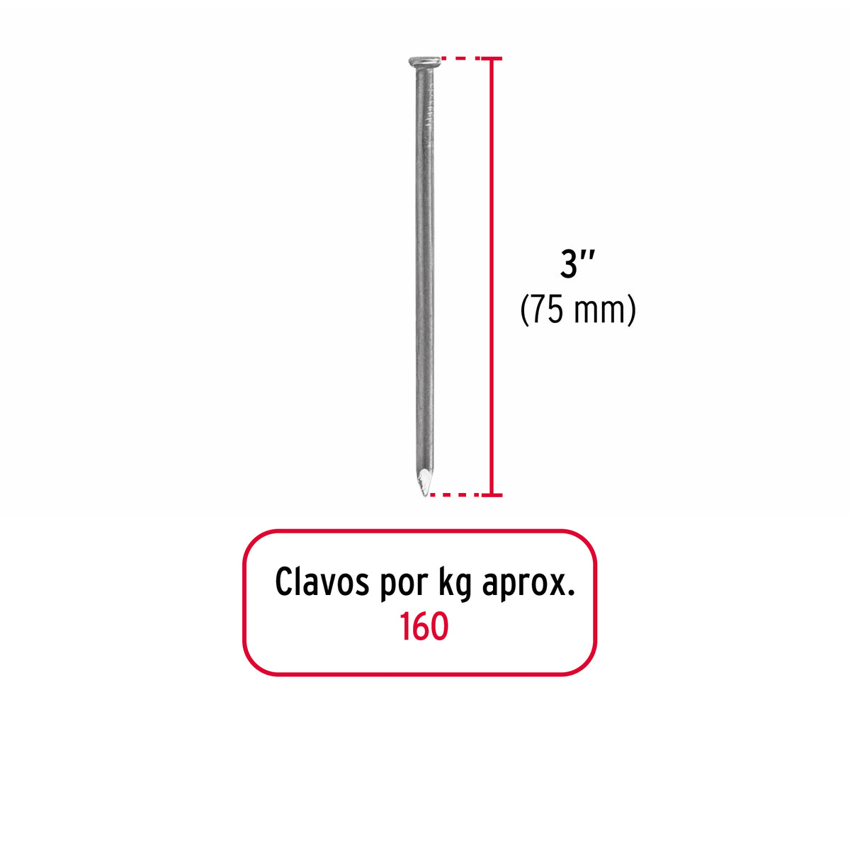 Clavo estandard, 3", con cabeza, bolsa de 1 kg