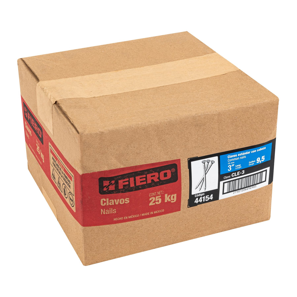 Clavo estandard, 3", con cabeza, caja de 25 kg