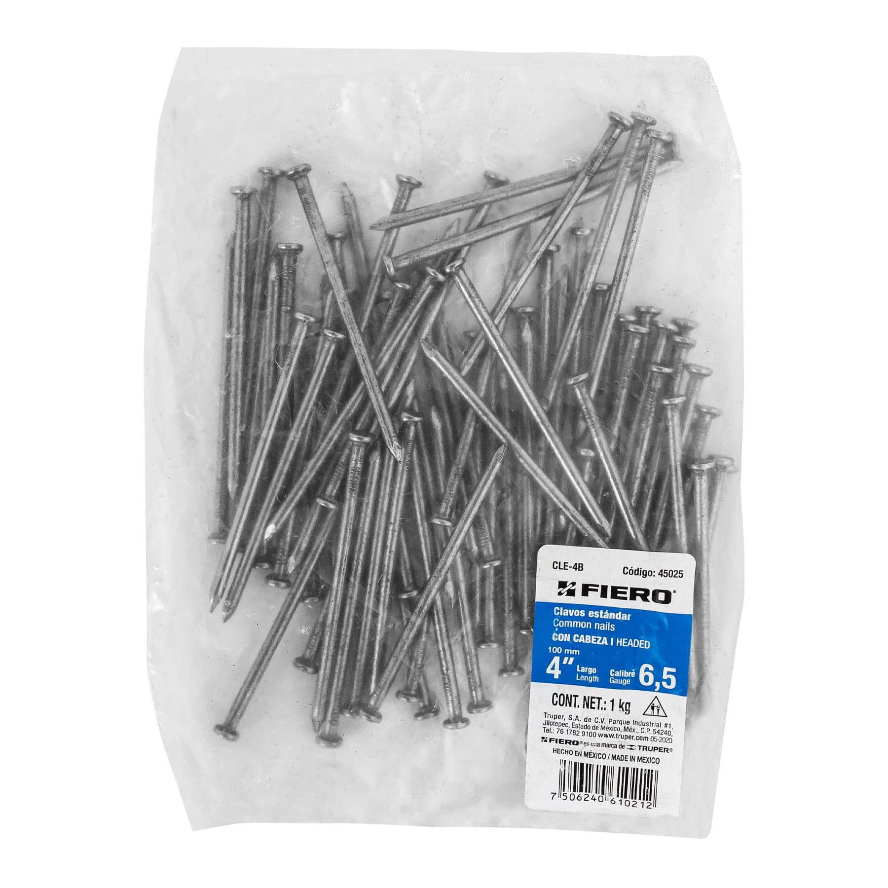 Clavo estandard, 4", con cabeza, bolsa de 1 kg