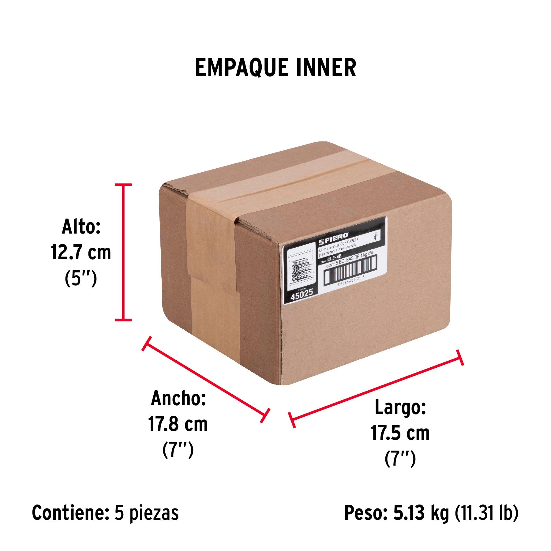 Clavo estandard, 4", con cabeza, bolsa de 1 kg