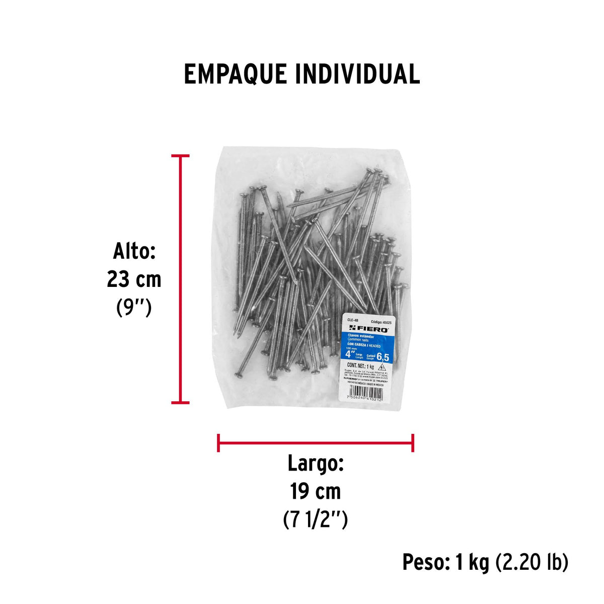 Clavo estandard, 4", con cabeza, bolsa de 1 kg
