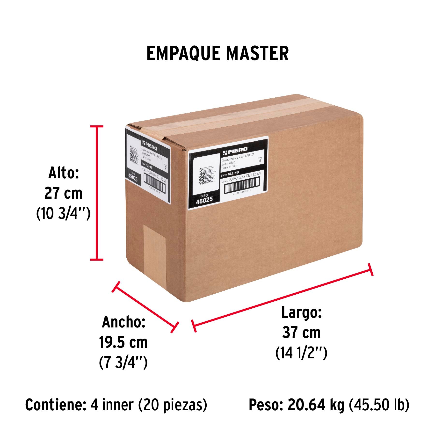 Clavo estandard, 4", con cabeza, bolsa de 1 kg