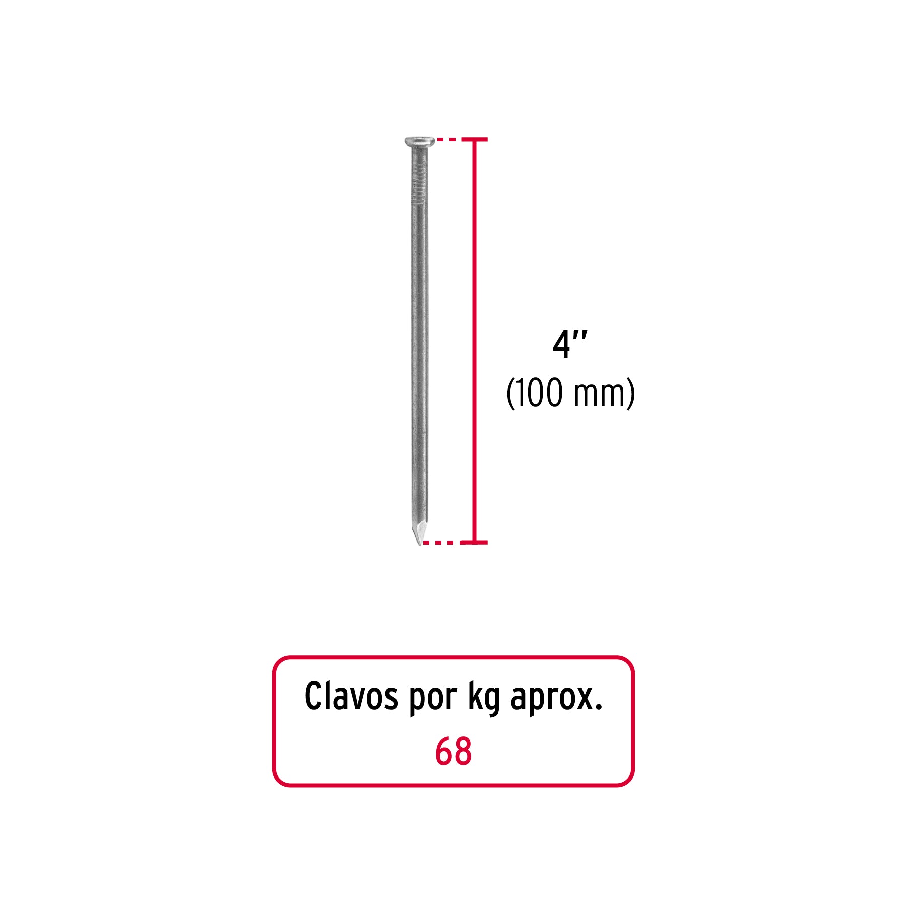 Clavo estandard, 4", con cabeza, bolsa de 1 kg