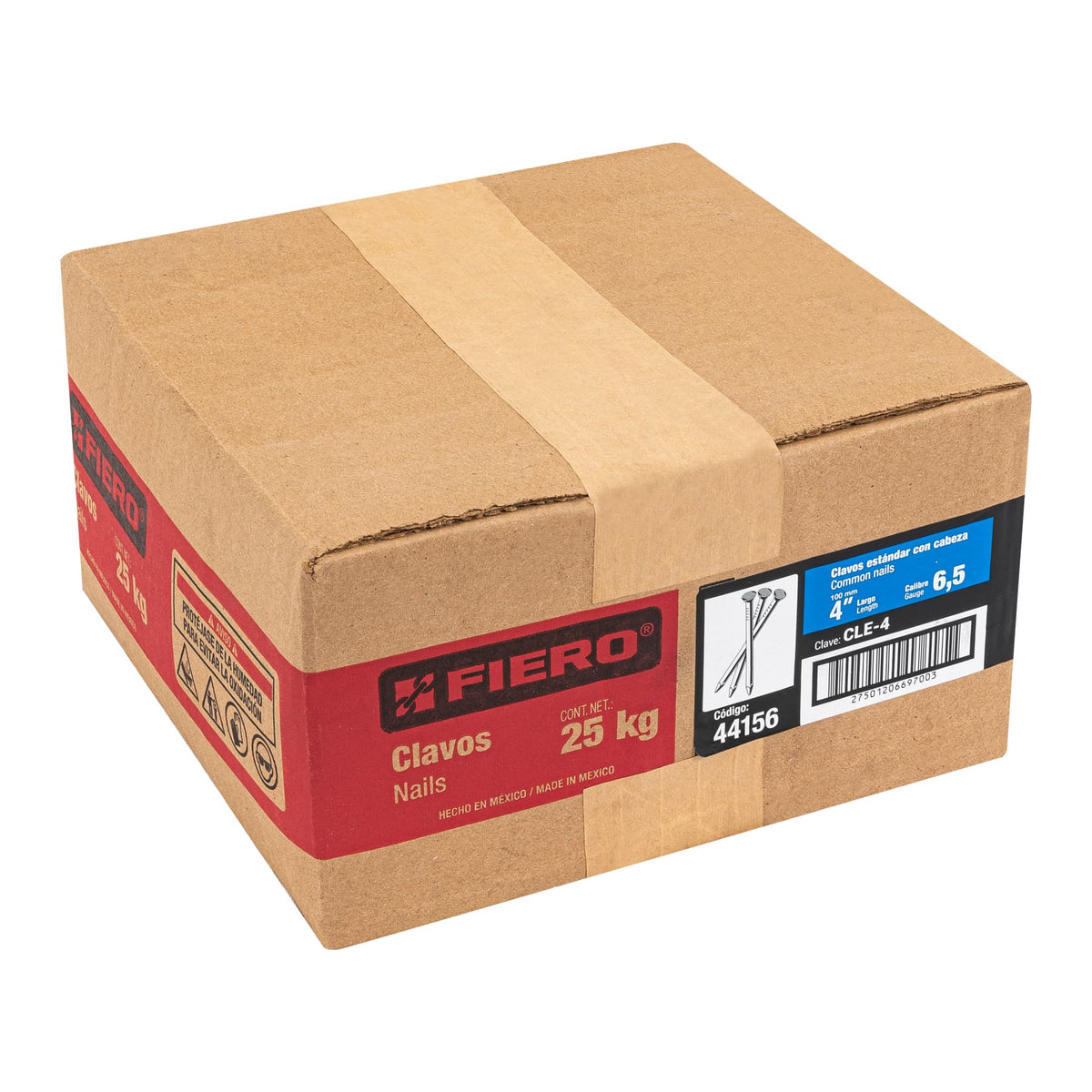 Clavo estandard, 4", con cabeza, caja de 25 kg