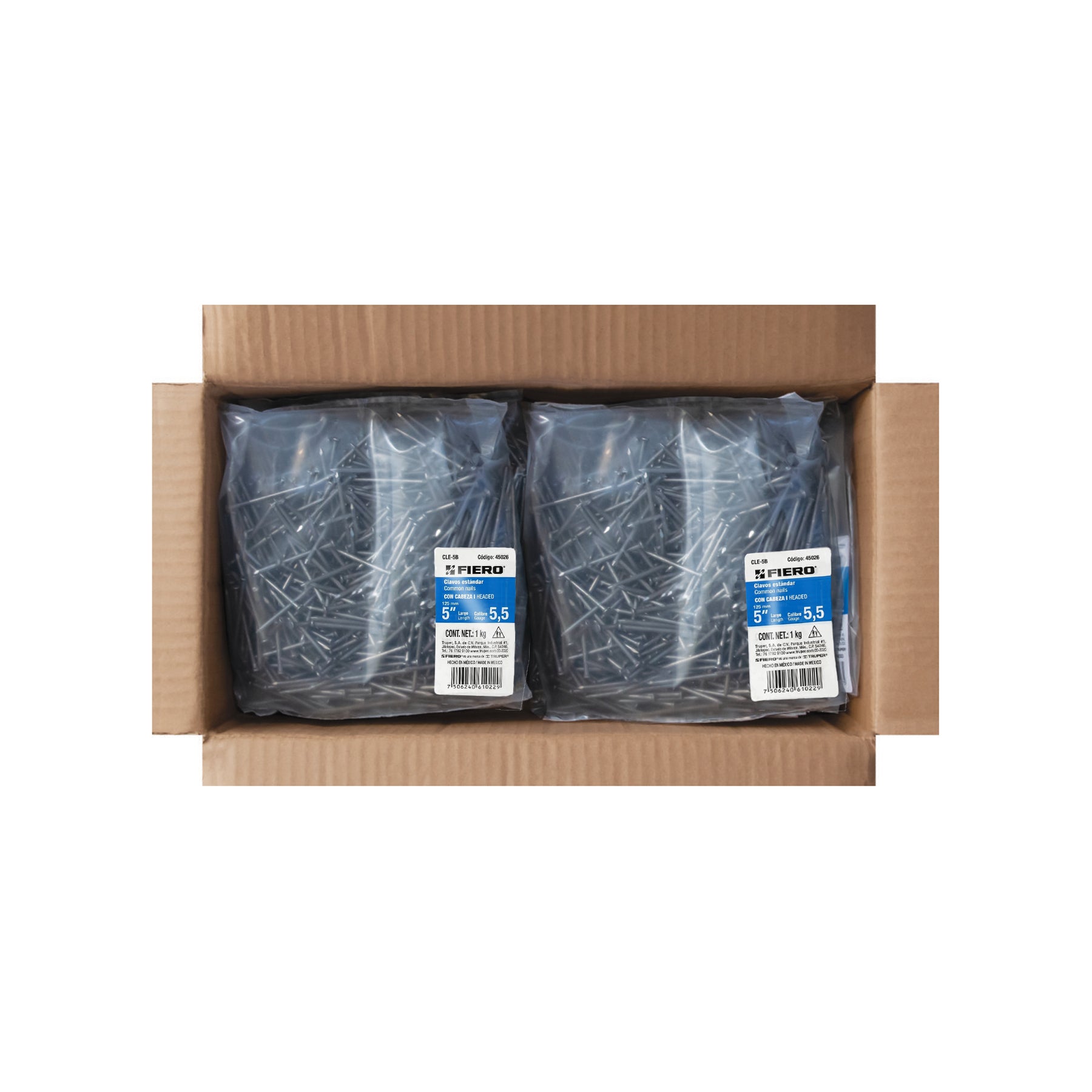 Clavo estandard, 5", con cabeza, bolsa de 1 kg