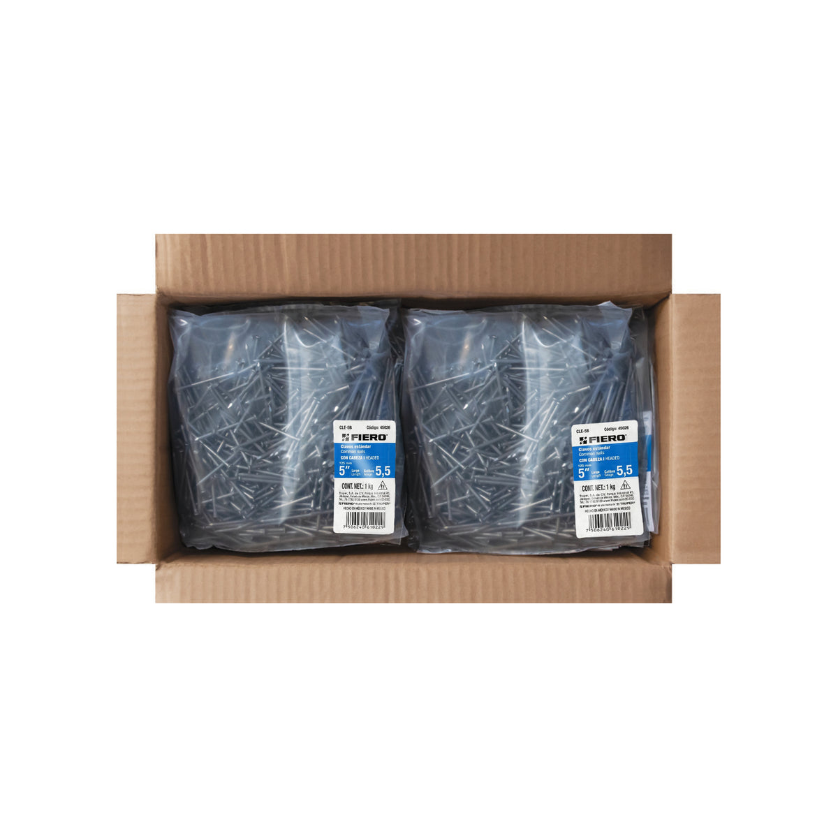 Clavo estandard, 5", con cabeza, bolsa de 1 kg