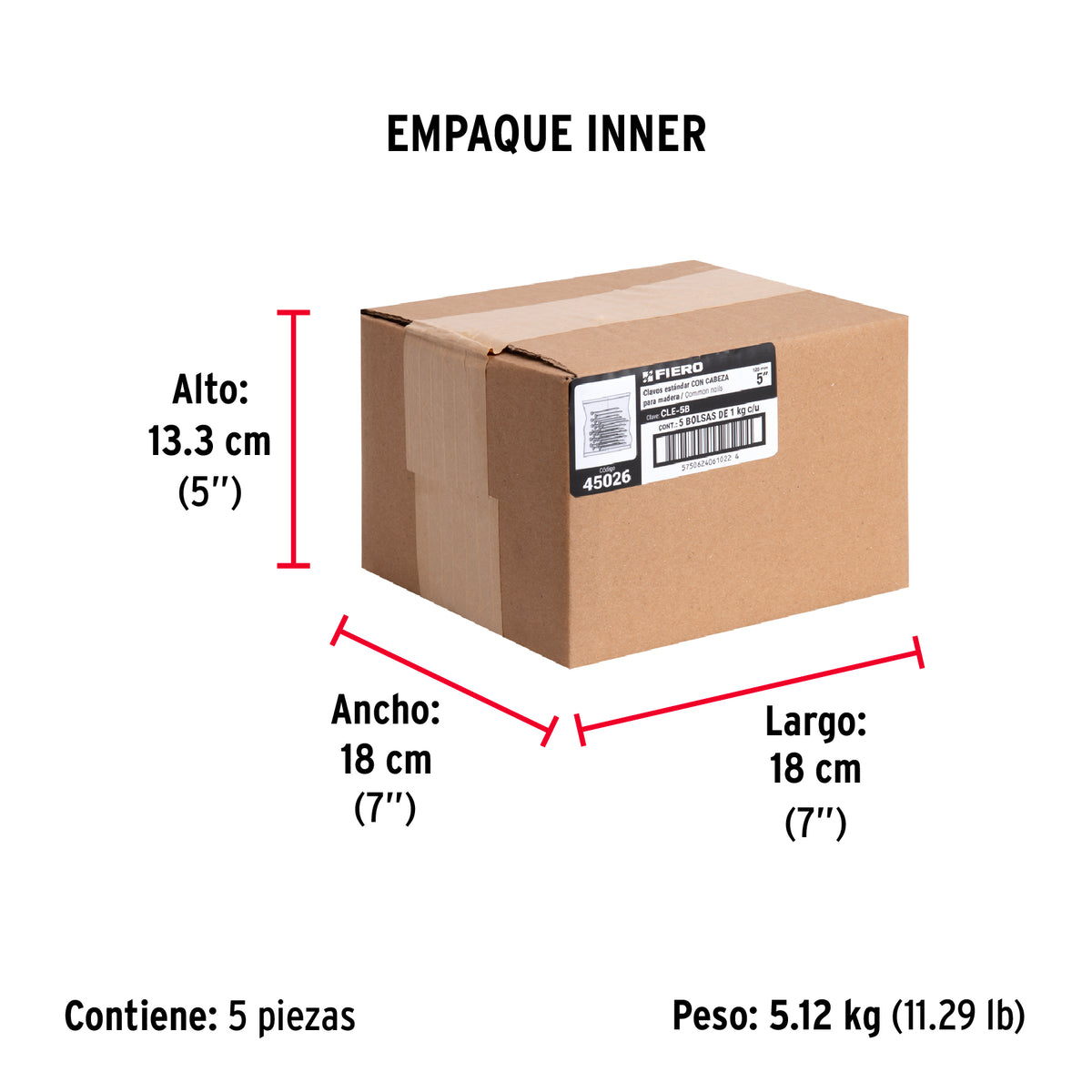 Clavo estandard, 5", con cabeza, bolsa de 1 kg