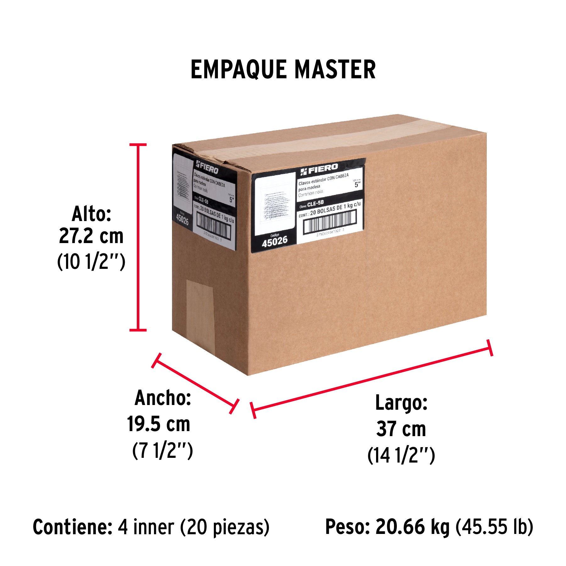 Clavo estandard, 5", con cabeza, bolsa de 1 kg