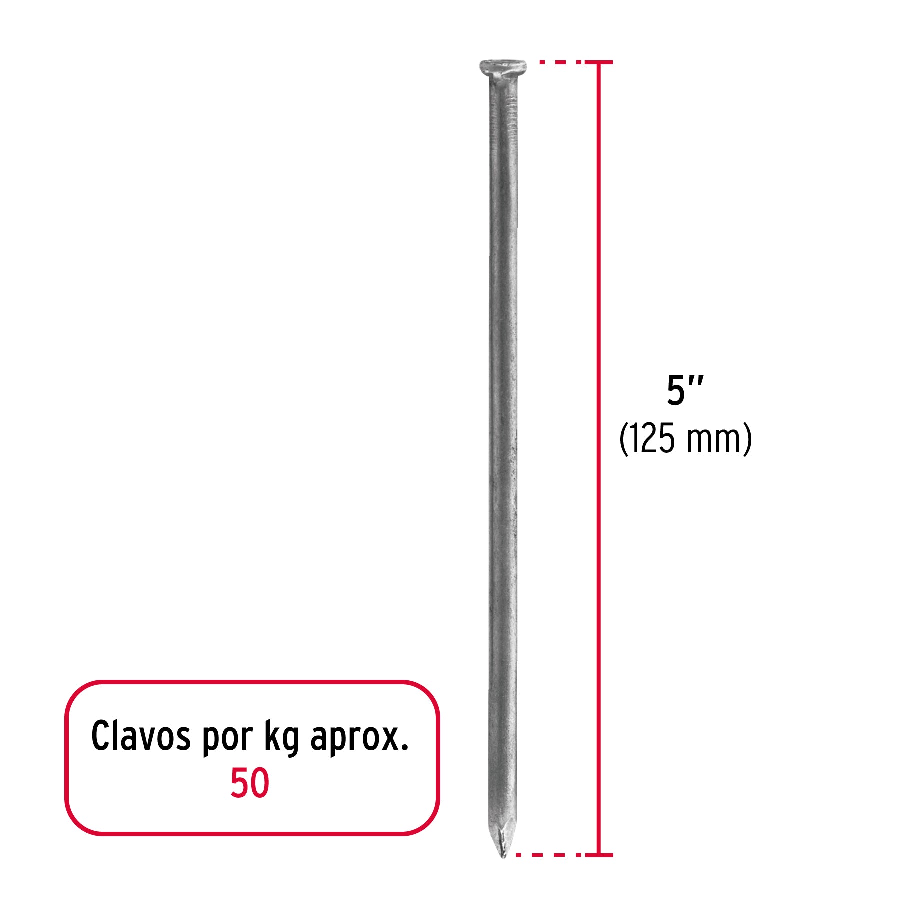 Clavo estandard, 5", con cabeza, bolsa de 1 kg