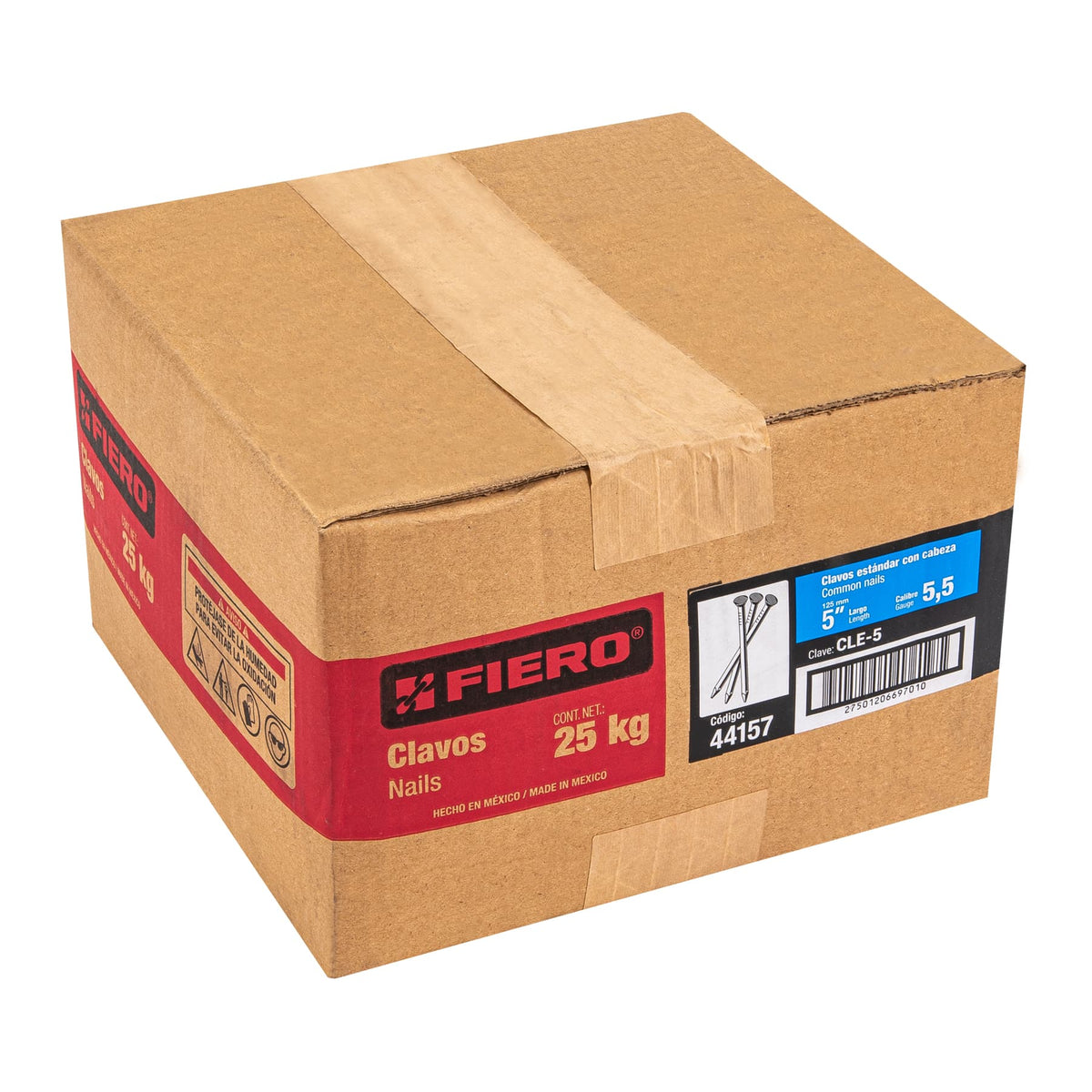 Clavo estandard, 5", con cabeza, caja de 25 kg